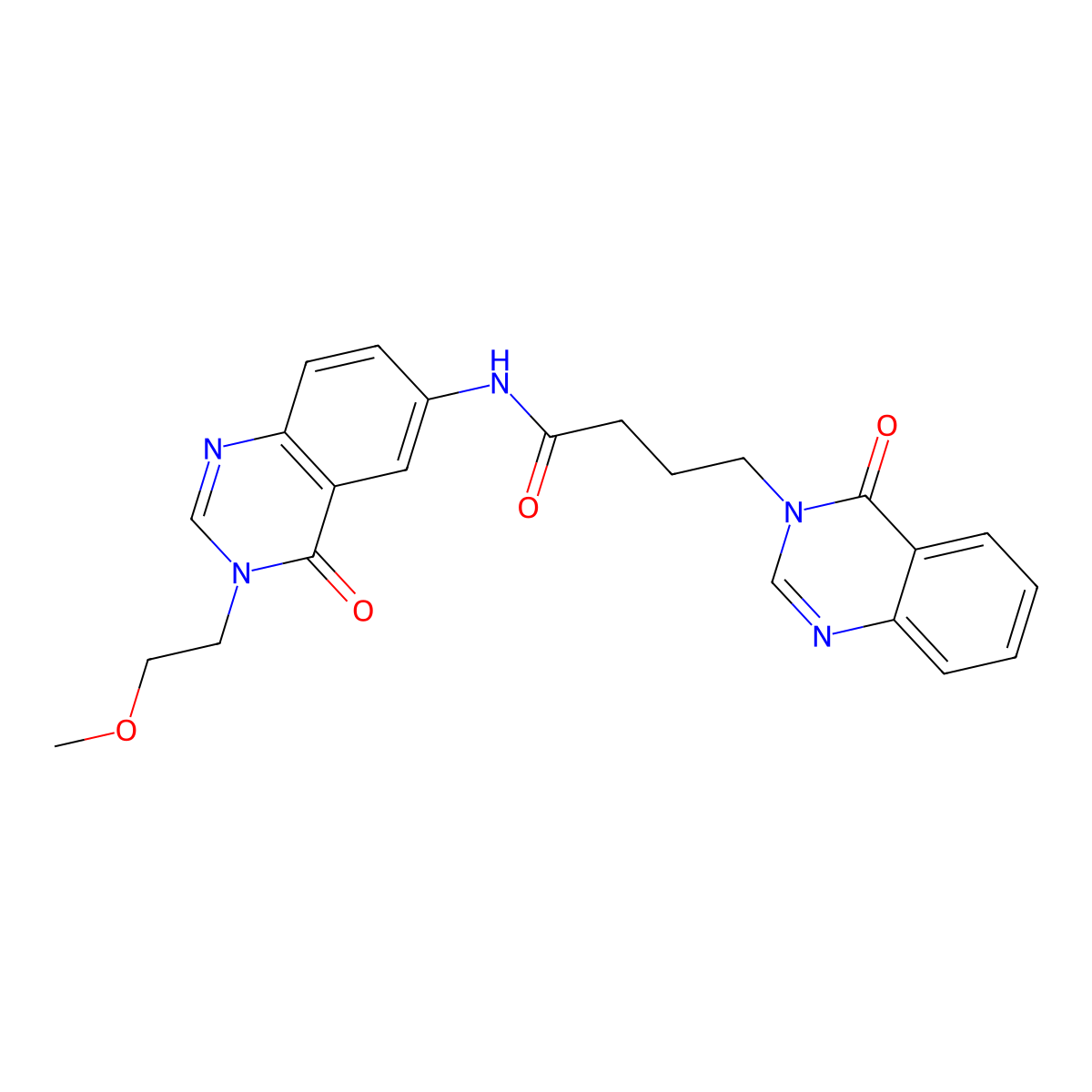 N-[3-(2-methoxyethyl)-4-oxo-3,4-dihydroquinazolin-6-yl]-4-(4-oxoquinazolin-3(4H)-yl)butanamide molecular structure, CAS 1574326-65-0