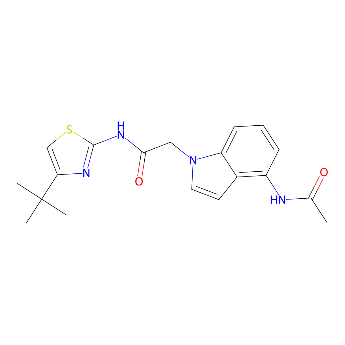 2-(4-acetamido-1H-indol-1-yl)-N-(4-(tert-butyl)thiazol-2-yl)acetamide molecular structure, CAS 1574326-73-0
