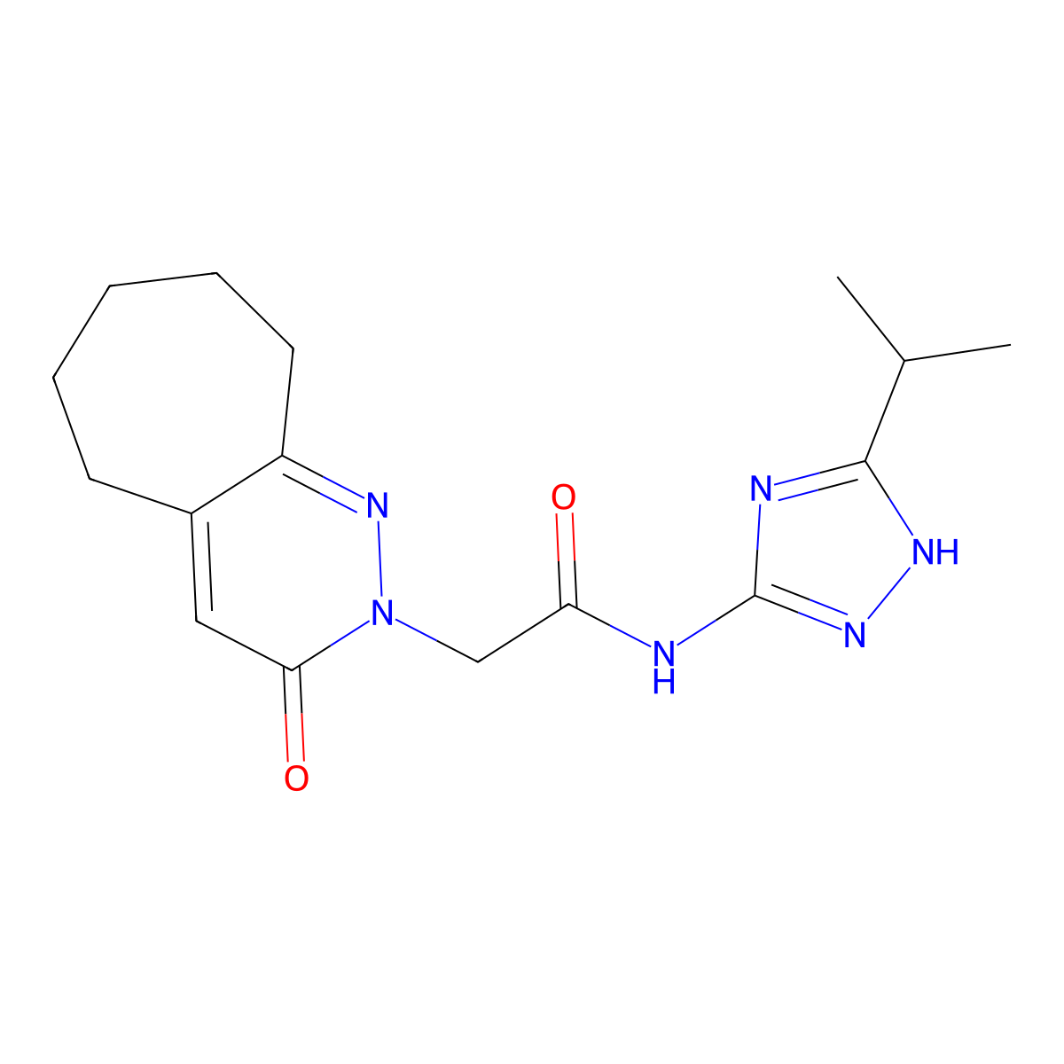 2-(3-oxo-3,5,6,7,8,9-hexahydro-2H-cyclohepta[c]pyridazin-2-yl)-N-[3-(propan-2-yl)-1H-1,2,4-triazol-5-yl]acetamide molecular structure, CAS 1574326-79-6