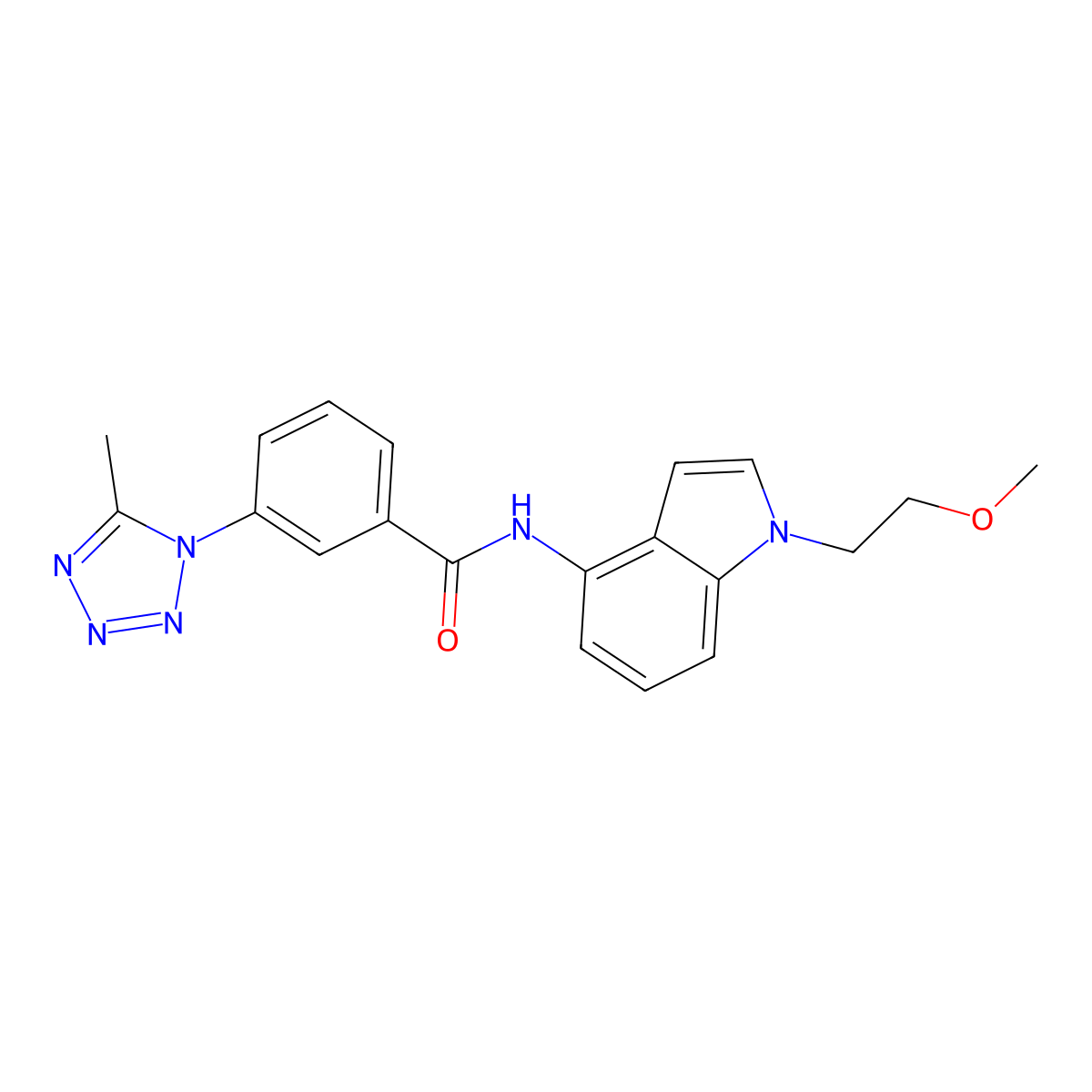 N-[1-(2-methoxyethyl)-1H-indol-4-yl]-3-(5-methyl-1H-tetrazol-1-yl)benzamide molecular structure, CAS 1574326-82-1