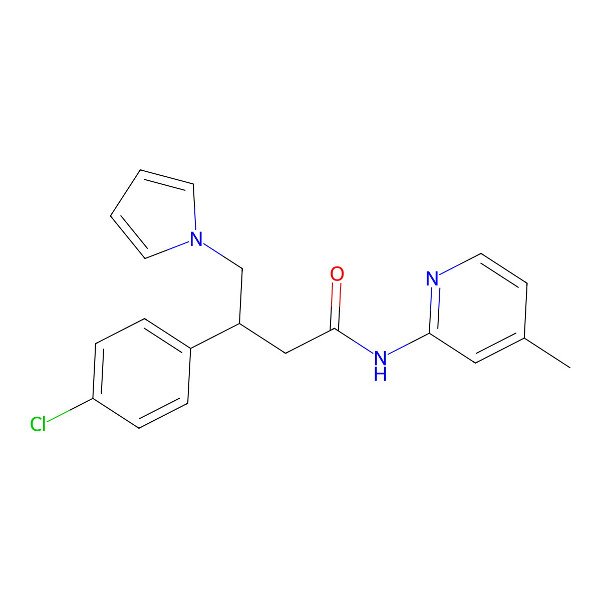 3-(4-chlorophenyl)-N-(4-methylpyridin-2-yl)-4-(1H-pyrrol-1-yl)butanamide molecular structure, CAS 1574327-30-2