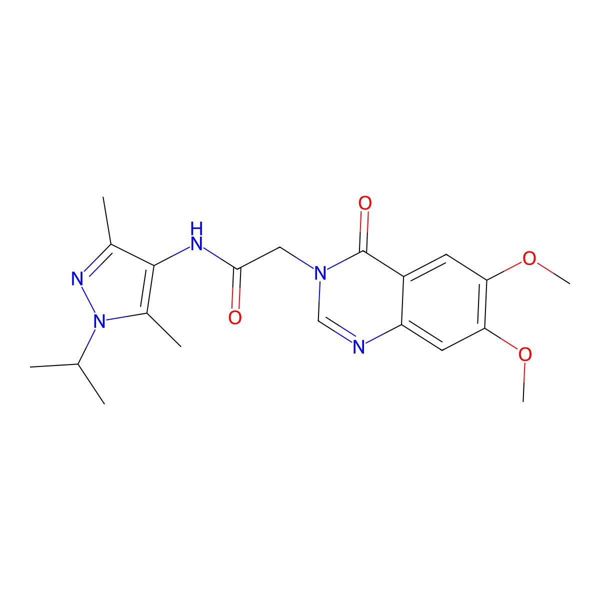 2-(6,7-dimethoxy-4-oxoquinazolin-3(4H)-yl)-N-[3,5-dimethyl-1-(propan-2-yl)-1H-pyrazol-4-yl]acetamide molecular structure, CAS 1574327-82-4