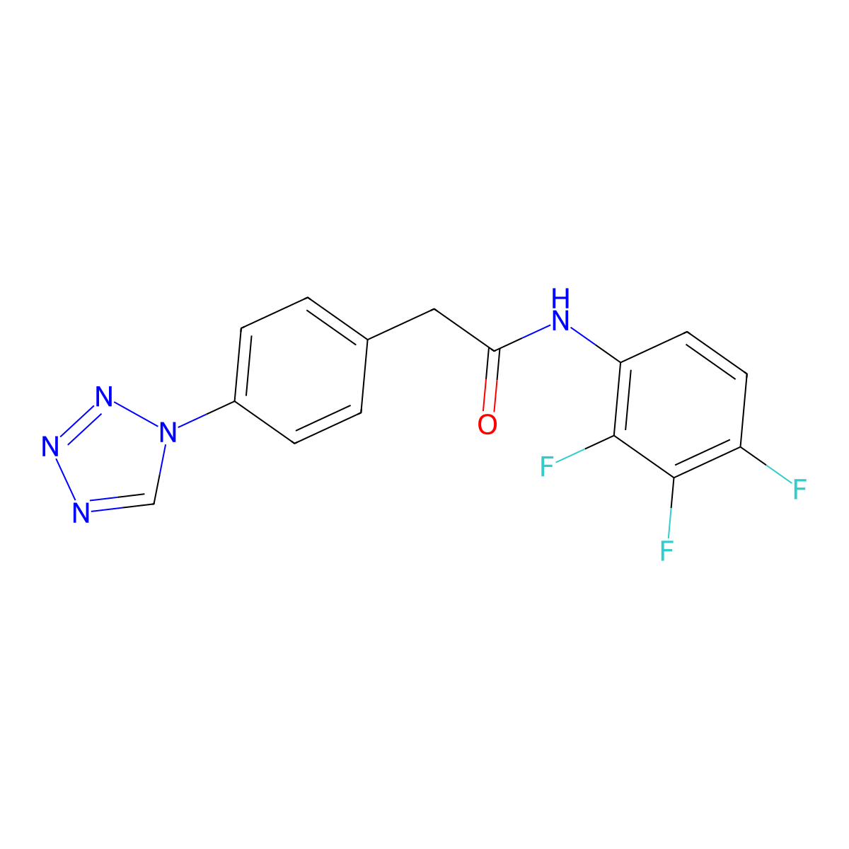2-[4-(1H-tetrazol-1-yl)phenyl]-N-(2,3,4-trifluorophenyl)acetamide molecular structure, CAS 1574327-83-5