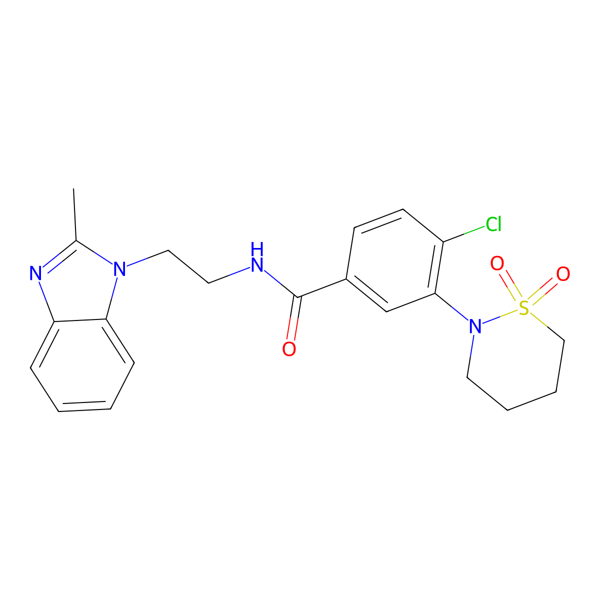 4-chloro-3-(1,1-dioxido-1,2-thiazinan-2-yl)-N-[2-(2-methyl-1H-benzimidazol-1-yl)ethyl]benzamide molecular structure, CAS 1574327-95-9