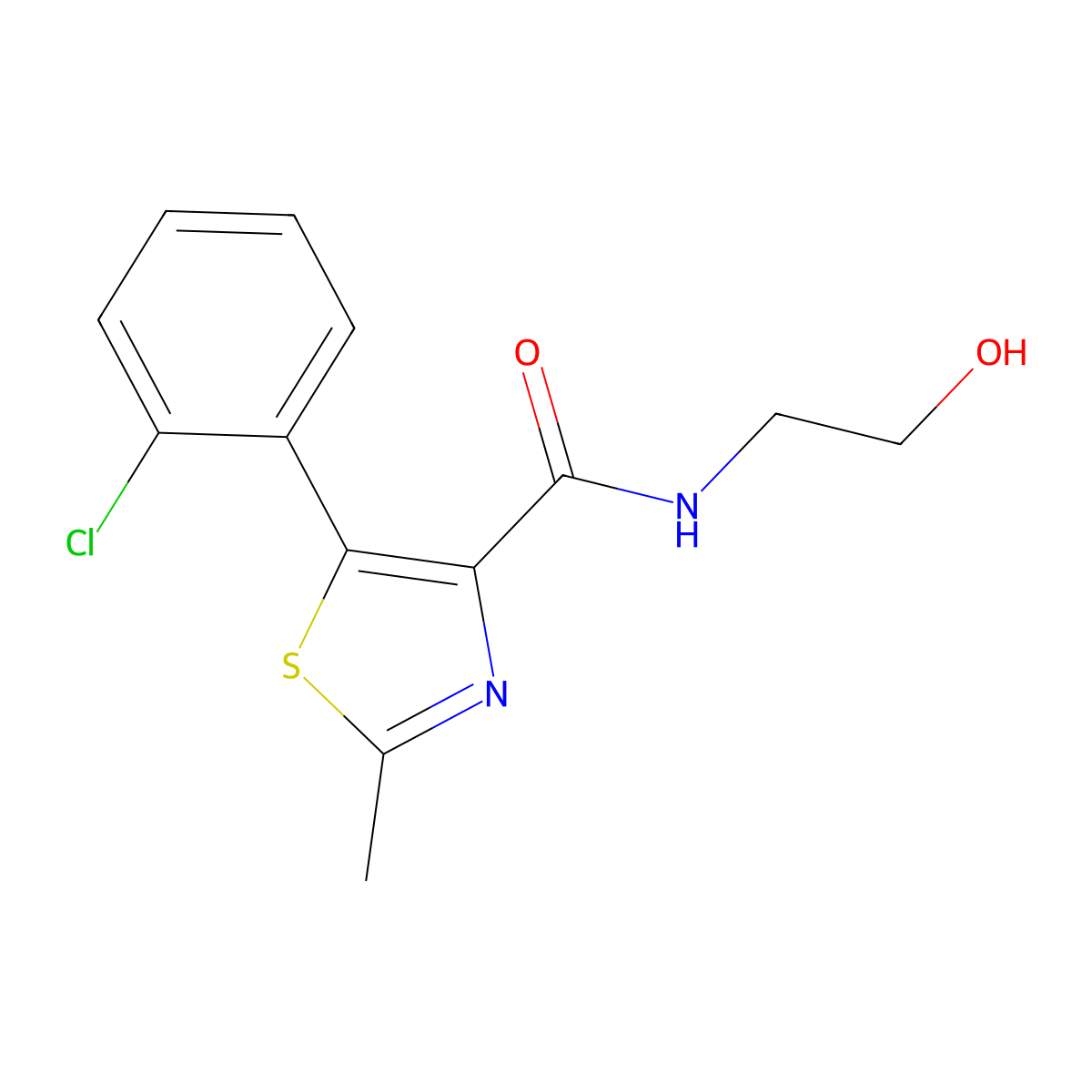 5-(2-chlorophenyl)-N-(2-hydroxyethyl)-2-methyl-1,3-thiazole-4-carboxamide molecular structure, CAS 1574328-10-1
