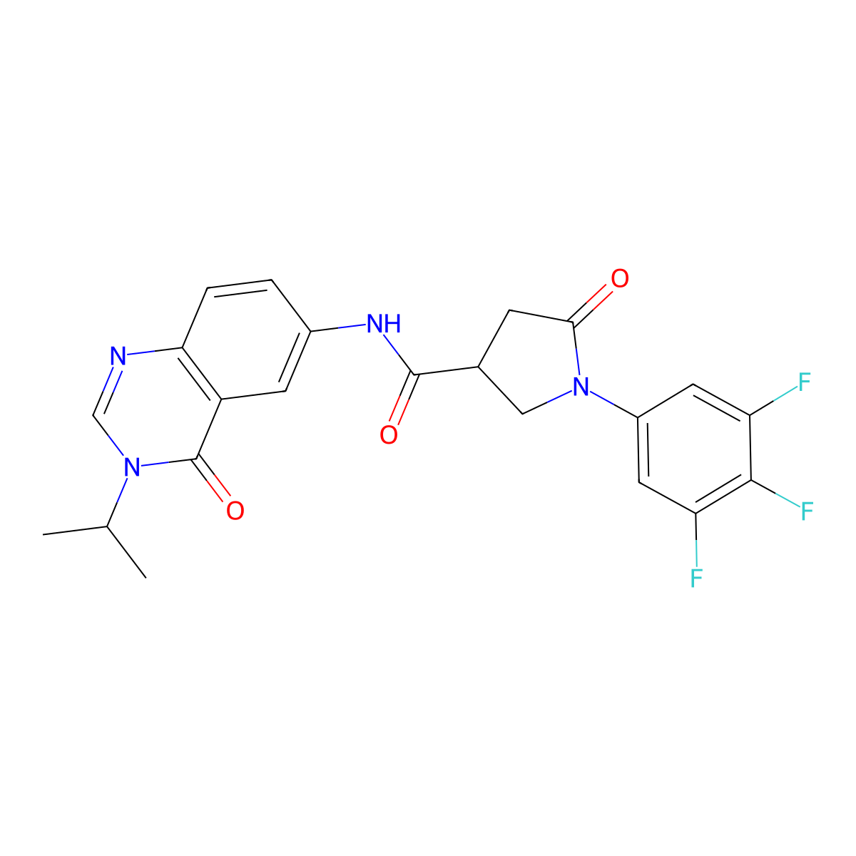 5-oxo-N-[4-oxo-3-(propan-2-yl)-3,4-dihydroquinazolin-6-yl]-1-(3,4,5-trifluorophenyl)pyrrolidine-3-carboxamide molecular structure, CAS 1574328-11-2