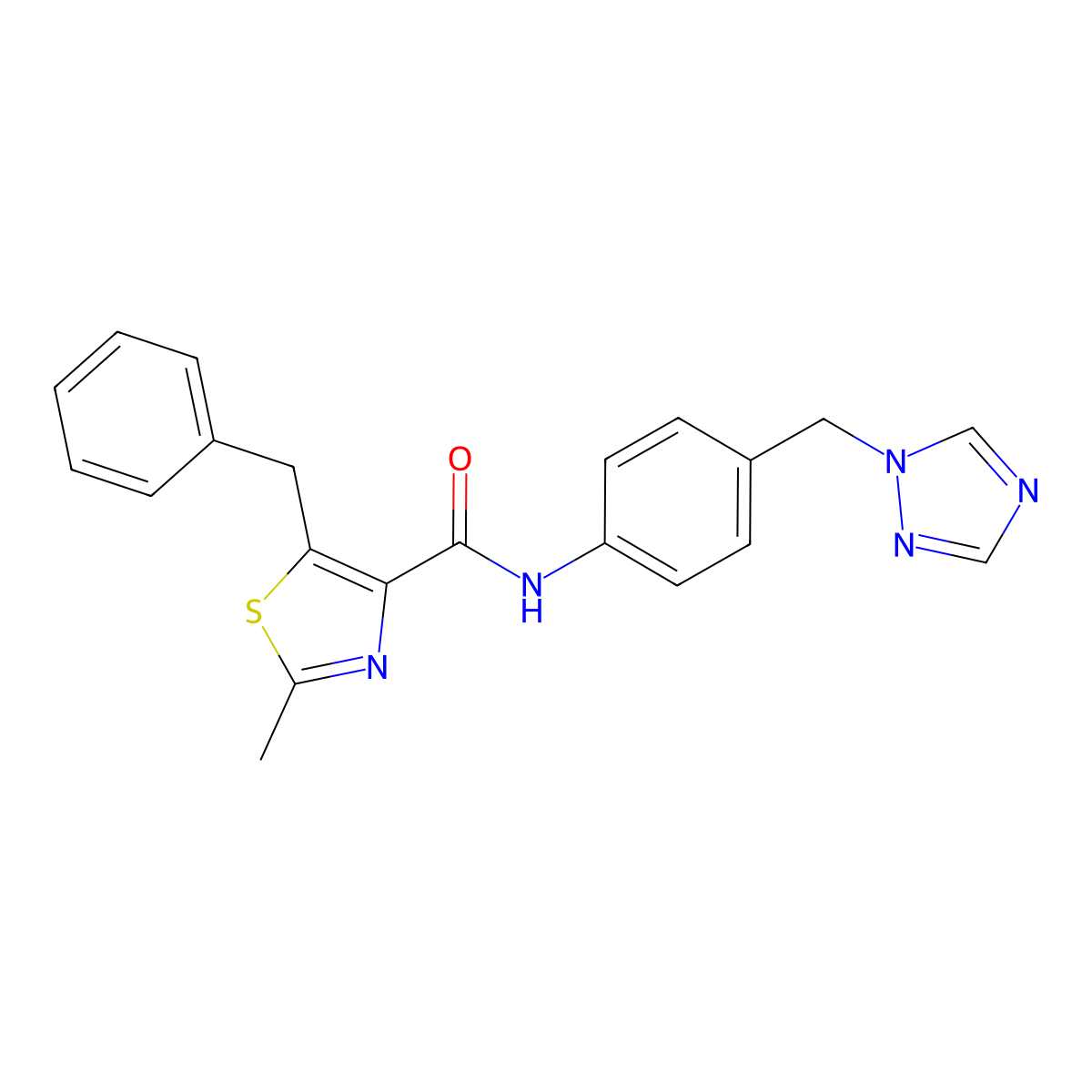 5-benzyl-2-methyl-N-[4-(1H-1,2,4-triazol-1-ylmethyl)phenyl]-1,3-thiazole-4-carboxamide molecular structure, CAS 1574328-26-9
