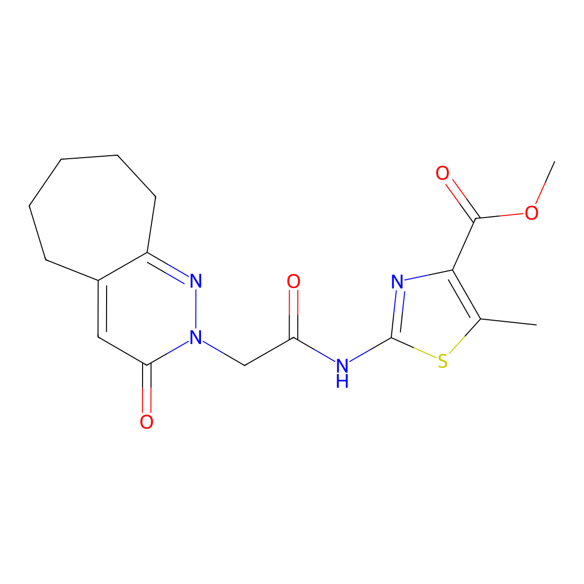 methyl 5-methyl-2-{[(3-oxo-3,5,6,7,8,9-hexahydro-2H-cyclohepta[c]pyridazin-2-yl)acetyl]amino}-1,3-thiazole-4-carboxylate molecular structure, CAS 1574328-32-7