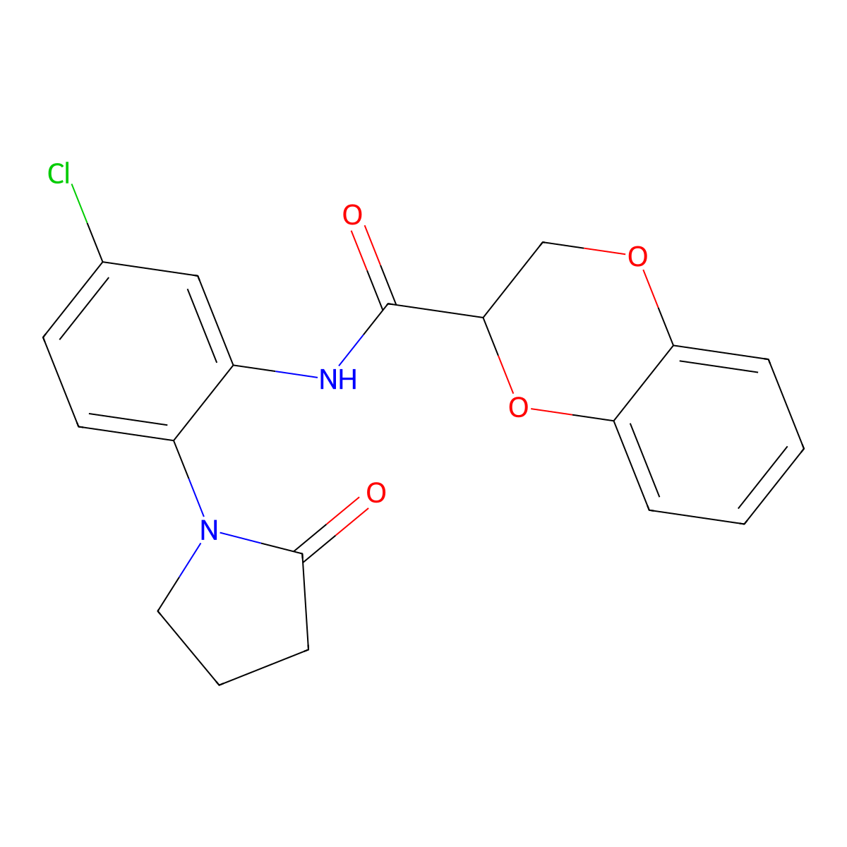 N-[5-chloro-2-(2-oxopyrrolidin-1-yl)phenyl]-2,3-dihydro-1,4-benzodioxine-2-carboxamide molecular structure, CAS 1574328-35-0