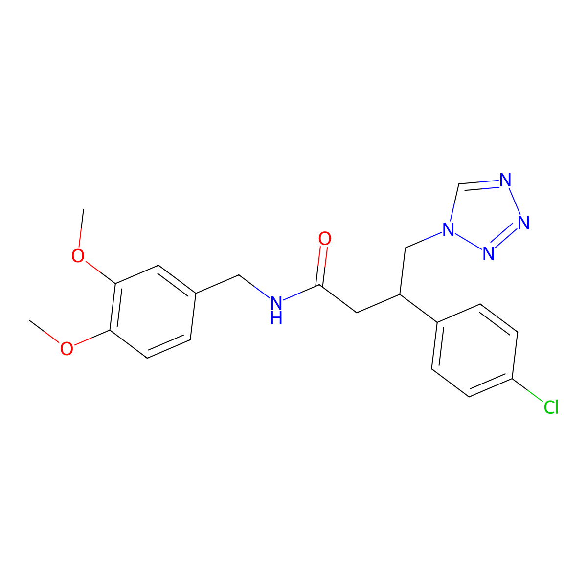 3-(4-chlorophenyl)-N-(3,4-dimethoxybenzyl)-4-(1H-tetrazol-1-yl)butanamide molecular structure, CAS 1574328-74-7