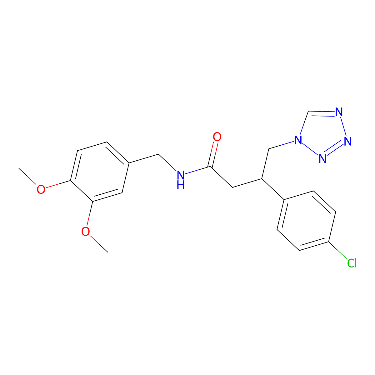 3-(4-chlorophenyl)-N-(3,4-dimethoxybenzyl)-4-(1H-tetrazol-1-yl)butanamide molecular structure, CAS 1574328-74-7