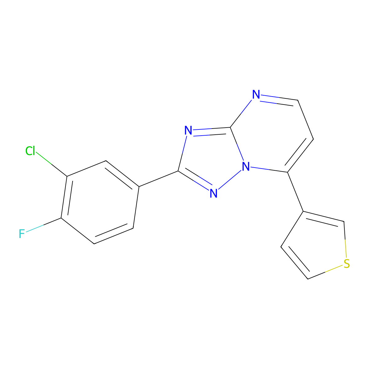 2-(3-Chloro-4-fluorophenyl)-7-(3-thienyl)[1,2,4]triazolo[1,5-a]pyrimidine molecular structure, CAS 1574328-75-8