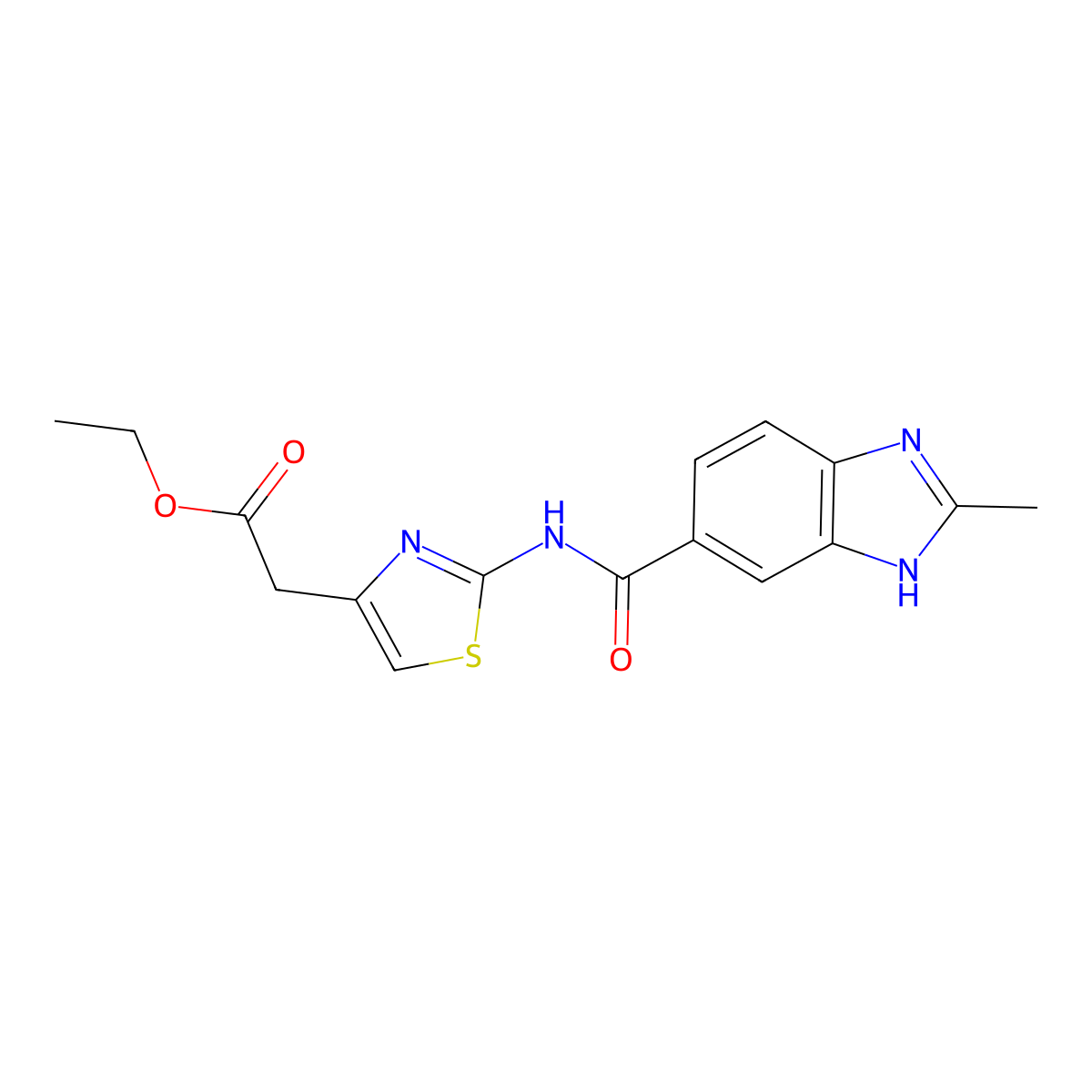 ethyl (2-{[(2-methyl-1H-benzimidazol-5-yl)carbonyl]amino}-1,3-thiazol-4-yl)acetate molecular structure, CAS 1574328-82-7