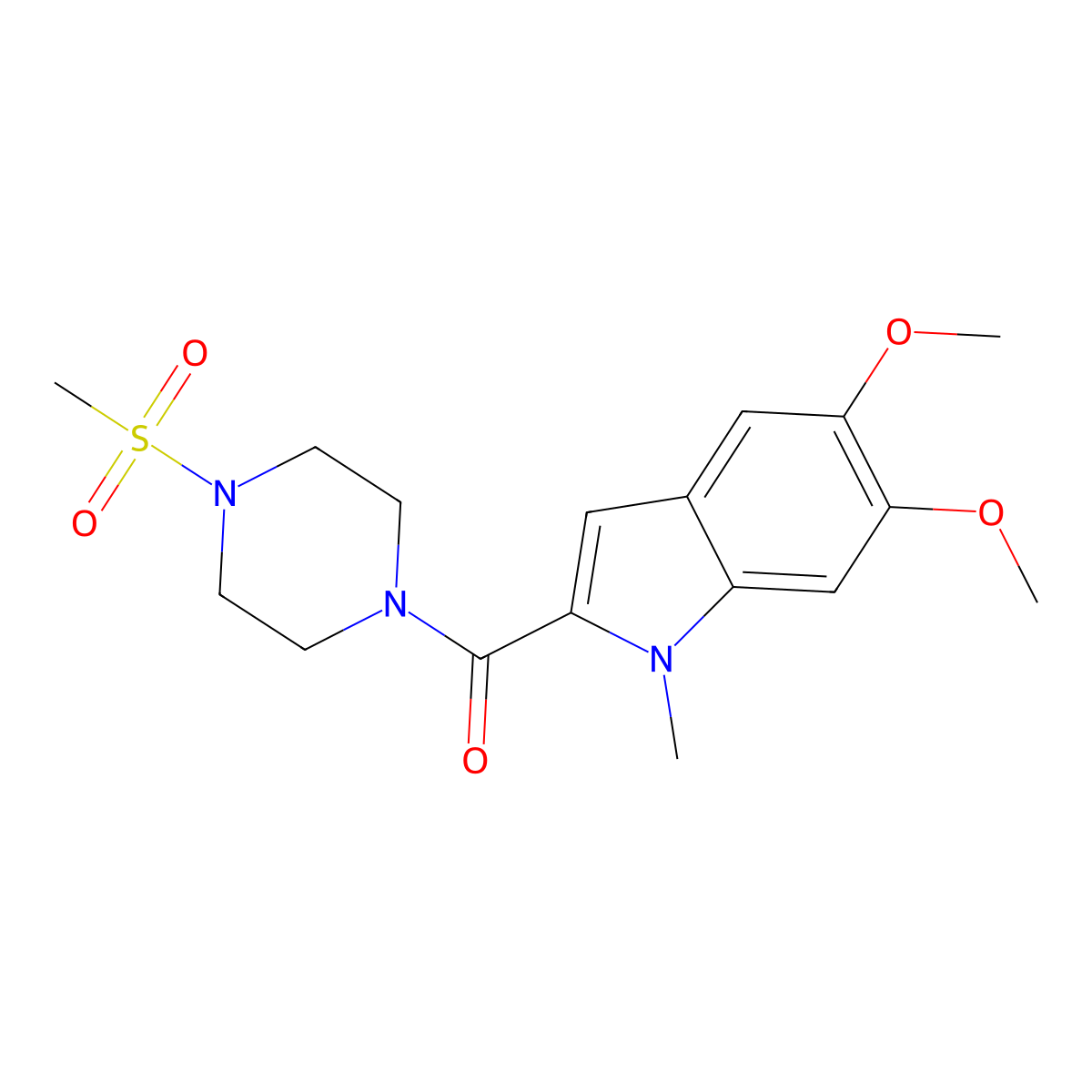 (5,6-dimethoxy-1-methyl-1H-indol-2-yl)[4-(methylsulfonyl)piperazin-1-yl]methanone molecular structure, CAS 1574334-51-2