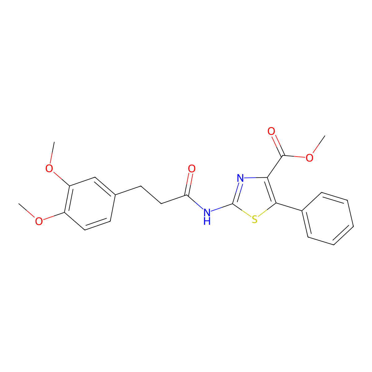 Methyl 2-{[3-(3,4-dimethoxyphenyl)propanoyl]amino}-5-phenyl-1,3-thiazole-4-carboxylate molecular structure, CAS 1574334-70-5