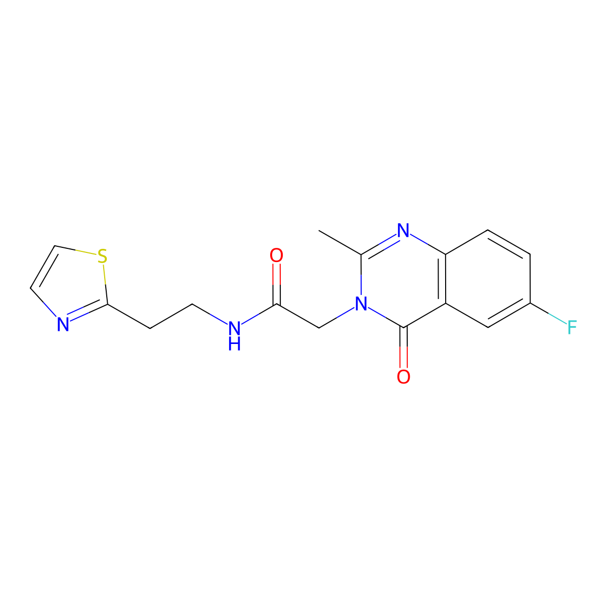 2-(6-fluoro-2-methyl-4-oxoquinazolin-3(4H)-yl)-N-[2-(1,3-thiazol-2-yl)ethyl]acetamide molecular structure, CAS 1574334-95-4