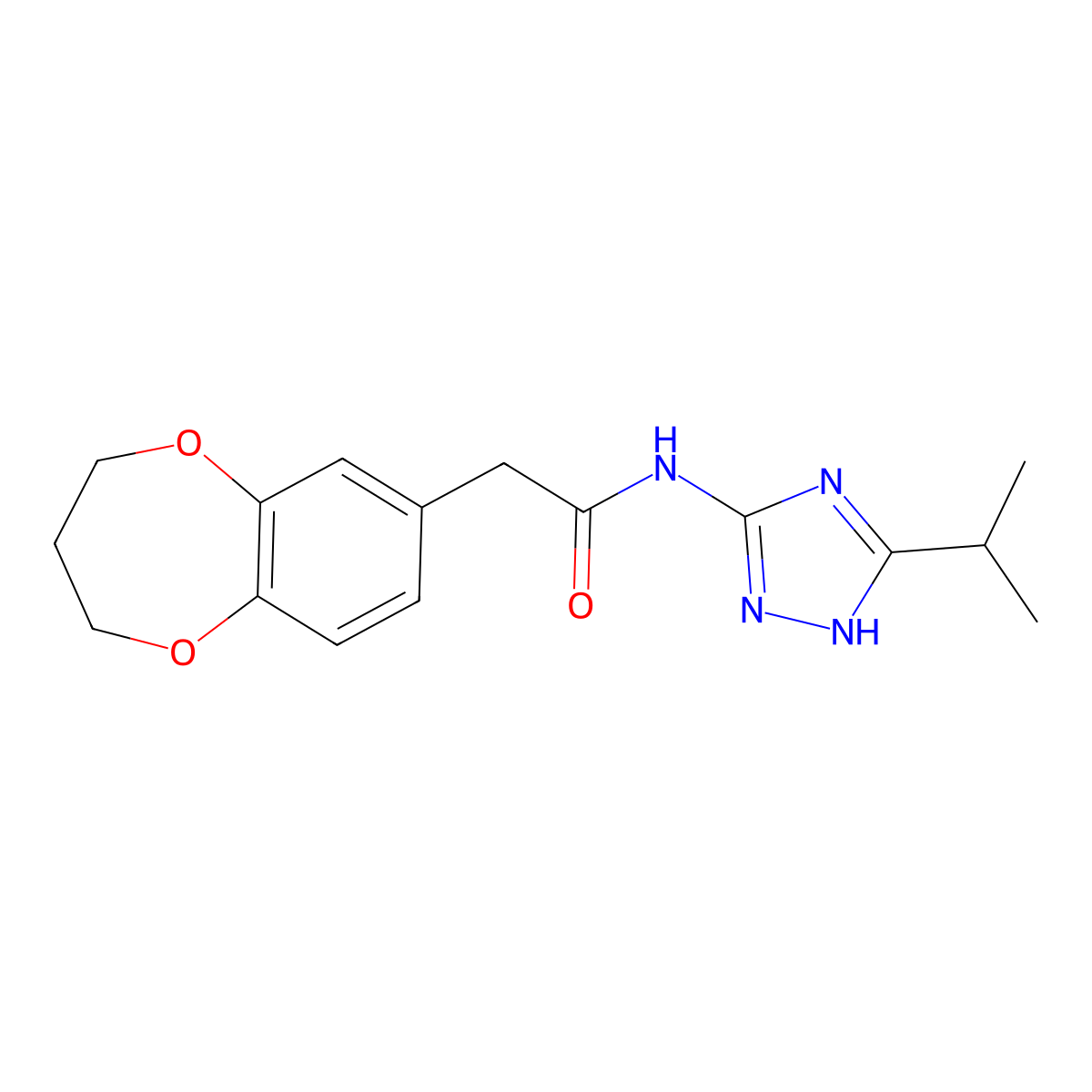 2-(3,4-dihydro-2H-1,5-benzodioxepin-7-yl)-N-[3-(propan-2-yl)-1H-1,2,4-triazol-5-yl]acetamide molecular structure, CAS 1574335-13-9