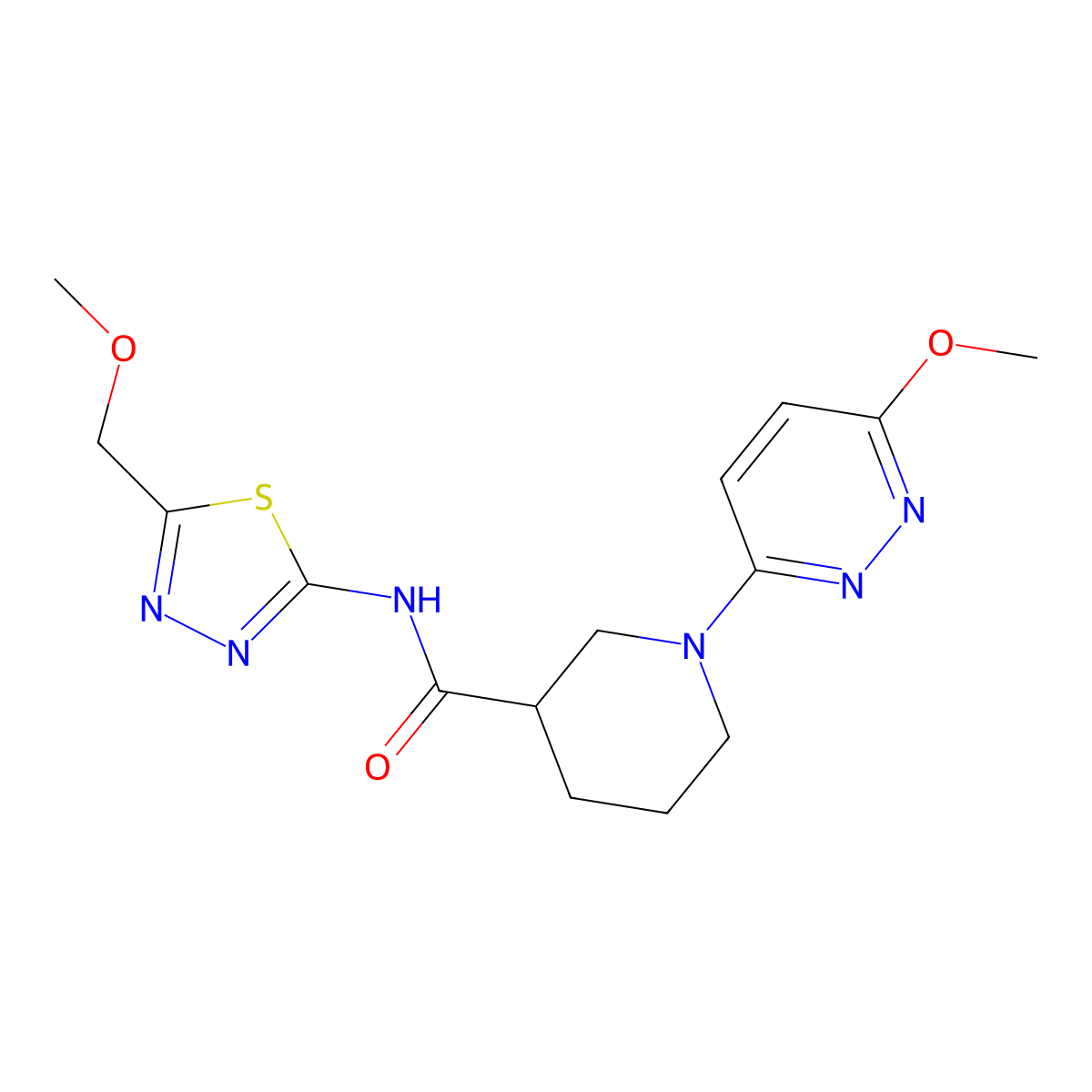N-(5-(methoxymethyl)-1,3,4-thiadiazol-2-yl)-1-(6-methoxypyridazin-3-yl)piperidine-3-carboxamide molecular structure, CAS 1574335-29-7