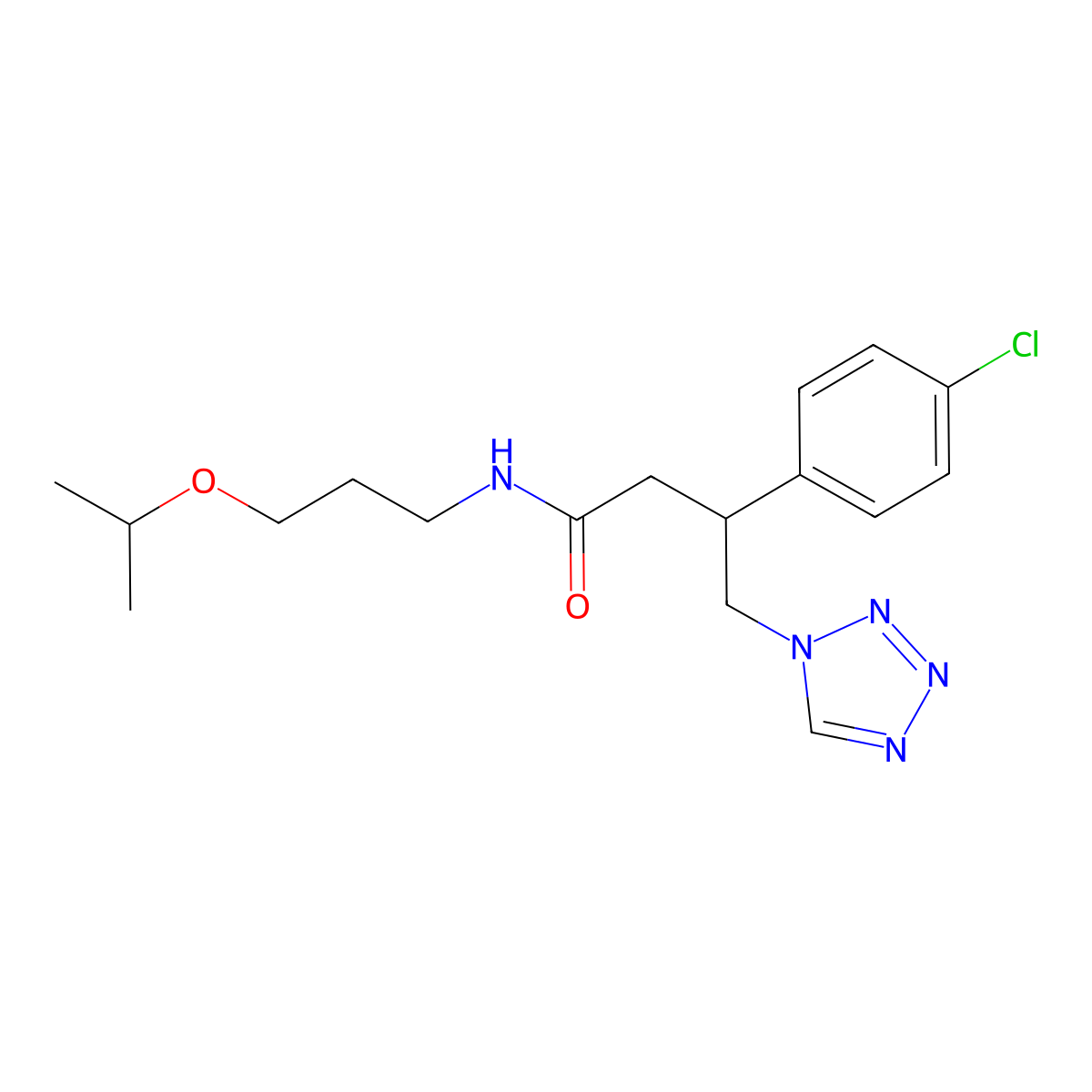 3-(4-chlorophenyl)-N-[3-(propan-2-yloxy)propyl]-4-(1H-tetrazol-1-yl)butanamide molecular structure, CAS 1574335-50-4