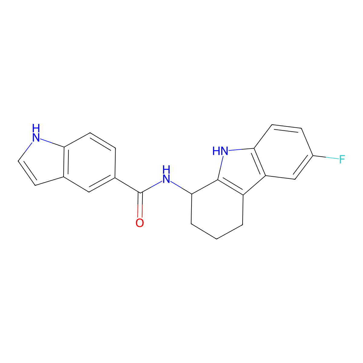 N-(6-fluoro-2,3,4,9-tetrahydro-1H-carbazol-1-yl)-1H-indole-5-carboxamide molecular structure, CAS 1574335-56-0