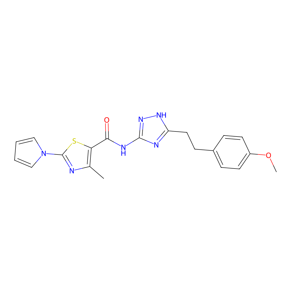 N-{3-[2-(4-methoxyphenyl)ethyl]-1H-1,2,4-triazol-5-yl}-4-methyl-2-(1H-pyrrol-1-yl)-1,3-thiazole-5-carboxamide molecular structure, CAS 1574335-64-0