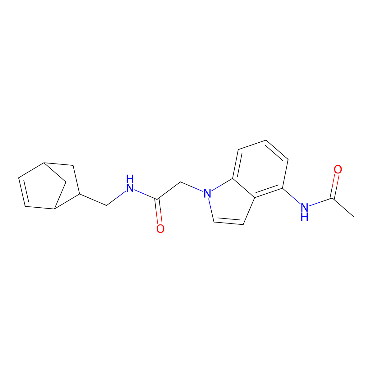 2-[4-(acetylamino)-1H-indol-1-yl]-N-(bicyclo[2.2.1]hept-5-en-2-ylmethyl)acetamide molecular structure, CAS 1574335-74-2
