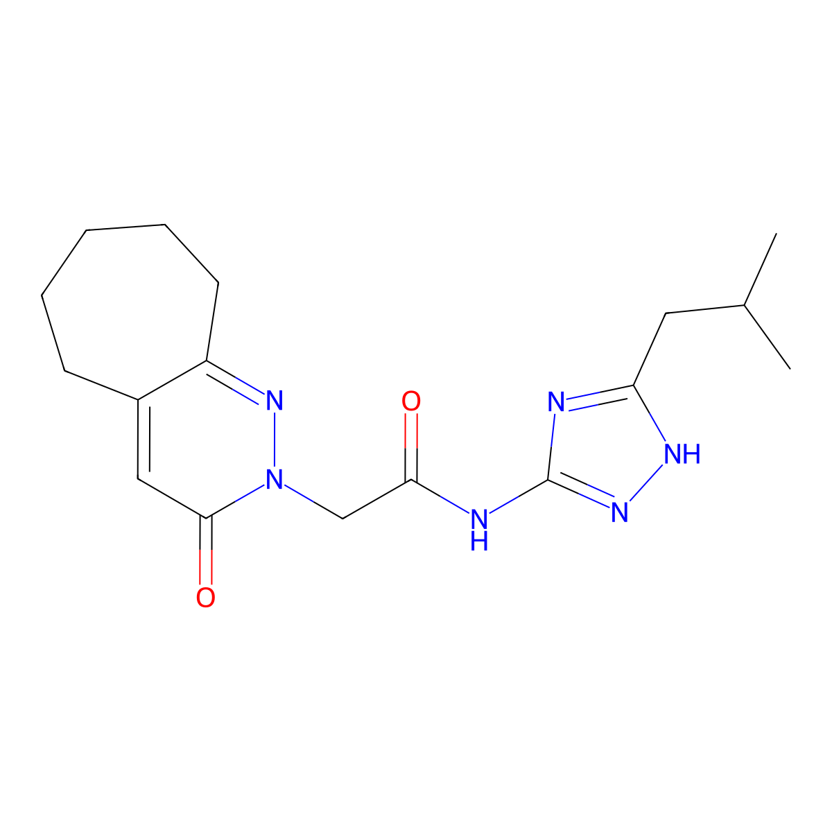 N-(5-isobutyl-1H-1,2,4-triazol-3-yl)-2-(3-oxo-3,5,6,7,8,9-hexahydro-2H-cyclohepta[c]pyridazin-2-yl)acetamide molecular structure, CAS 1574335-75-3