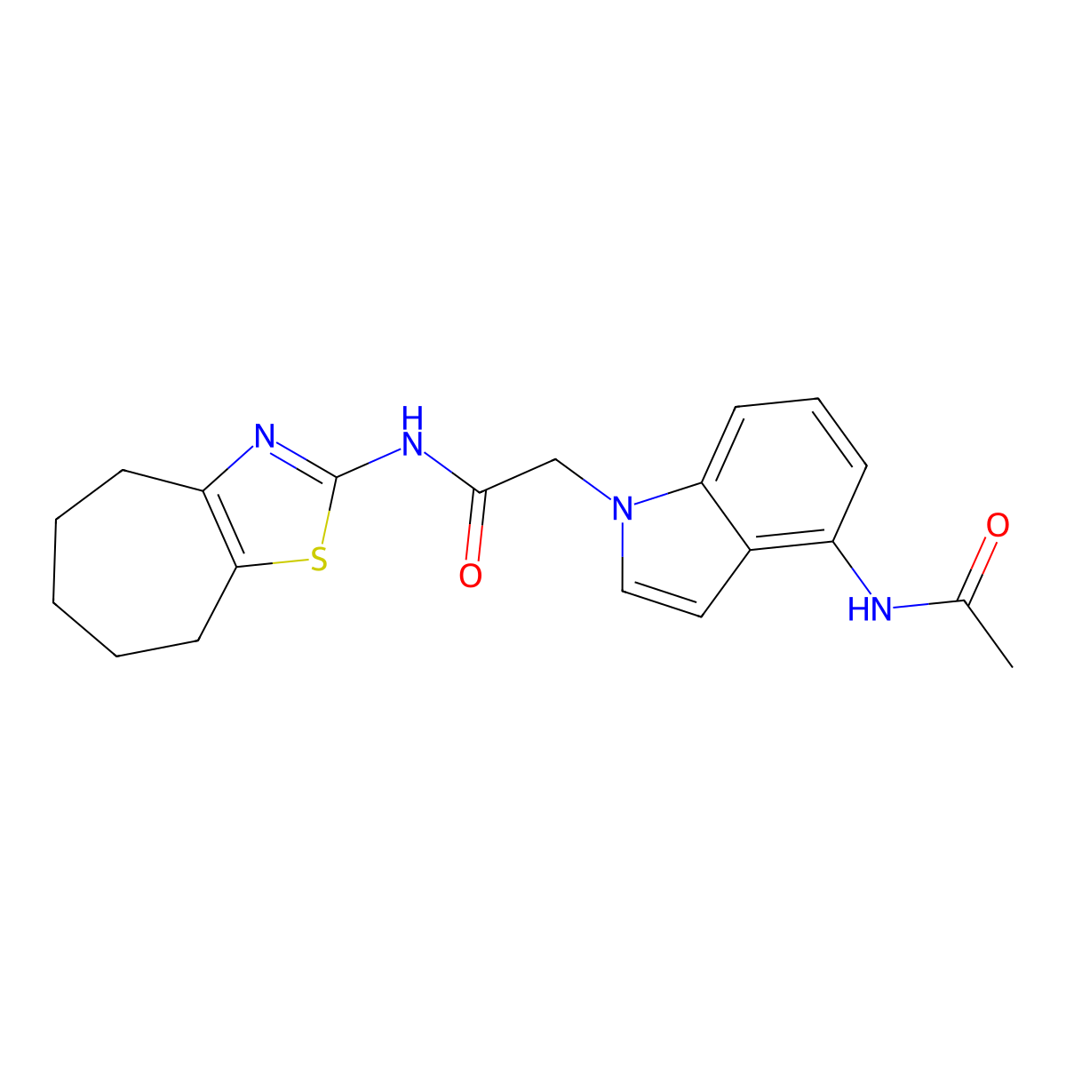 2-(4-acetamido-1H-indol-1-yl)-N-(5,6,7,8-tetrahydro-4H-cyclohepta[d]thiazol-2-yl)acetamide molecular structure, CAS 1574336-10-9