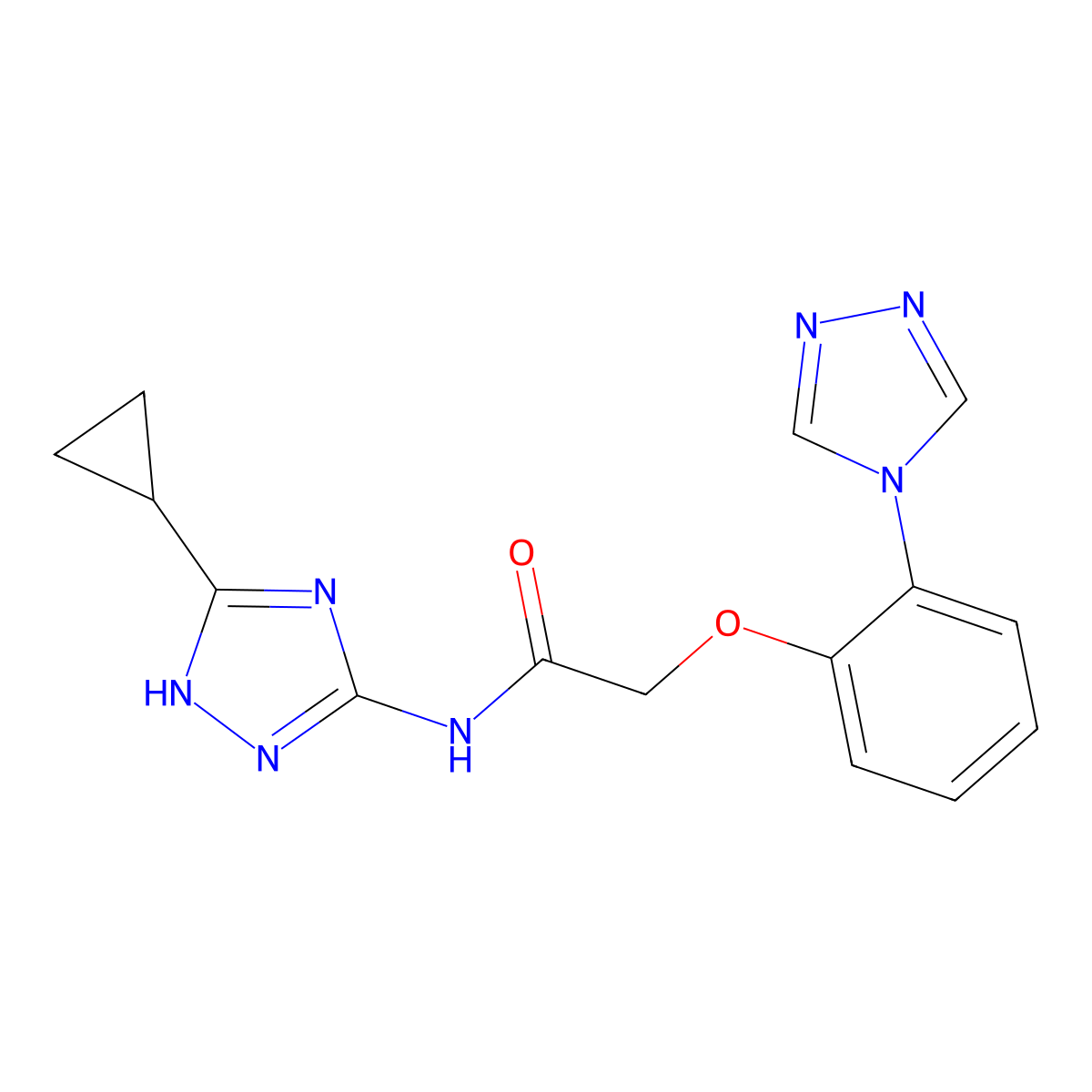 N-(3-cyclopropyl-1H-1,2,4-triazol-5-yl)-2-[2-(4H-1,2,4-triazol-4-yl)phenoxy]acetamide molecular structure, CAS 1574336-16-5