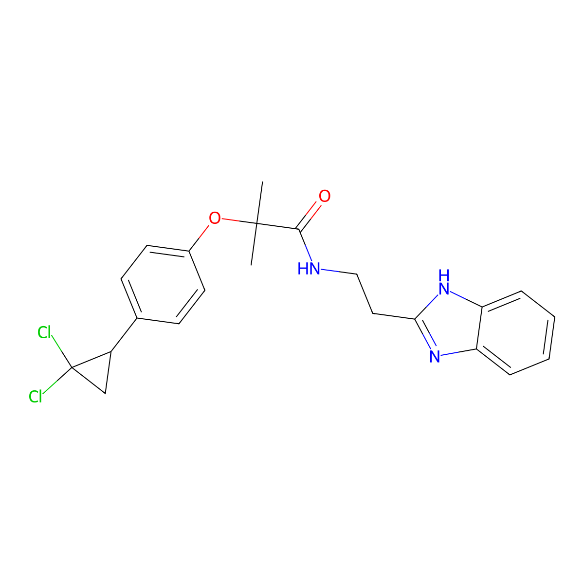 N-[2-(1H-benzimidazol-2-yl)ethyl]-2-[4-(2,2-dichlorocyclopropyl)phenoxy]-2-methylpropanamide molecular structure, CAS 1574336-61-0
