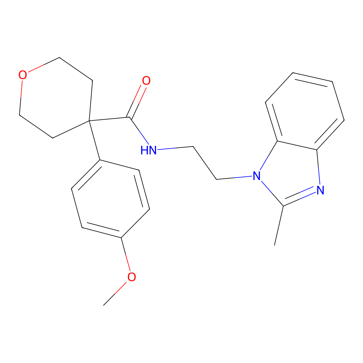 4-(4-methoxyphenyl)-N-[2-(2-methyl-1H-benzimidazol-1-yl)ethyl]tetrahydro-2H-pyran-4-carboxamide molecular structure, CAS 1574336-63-2