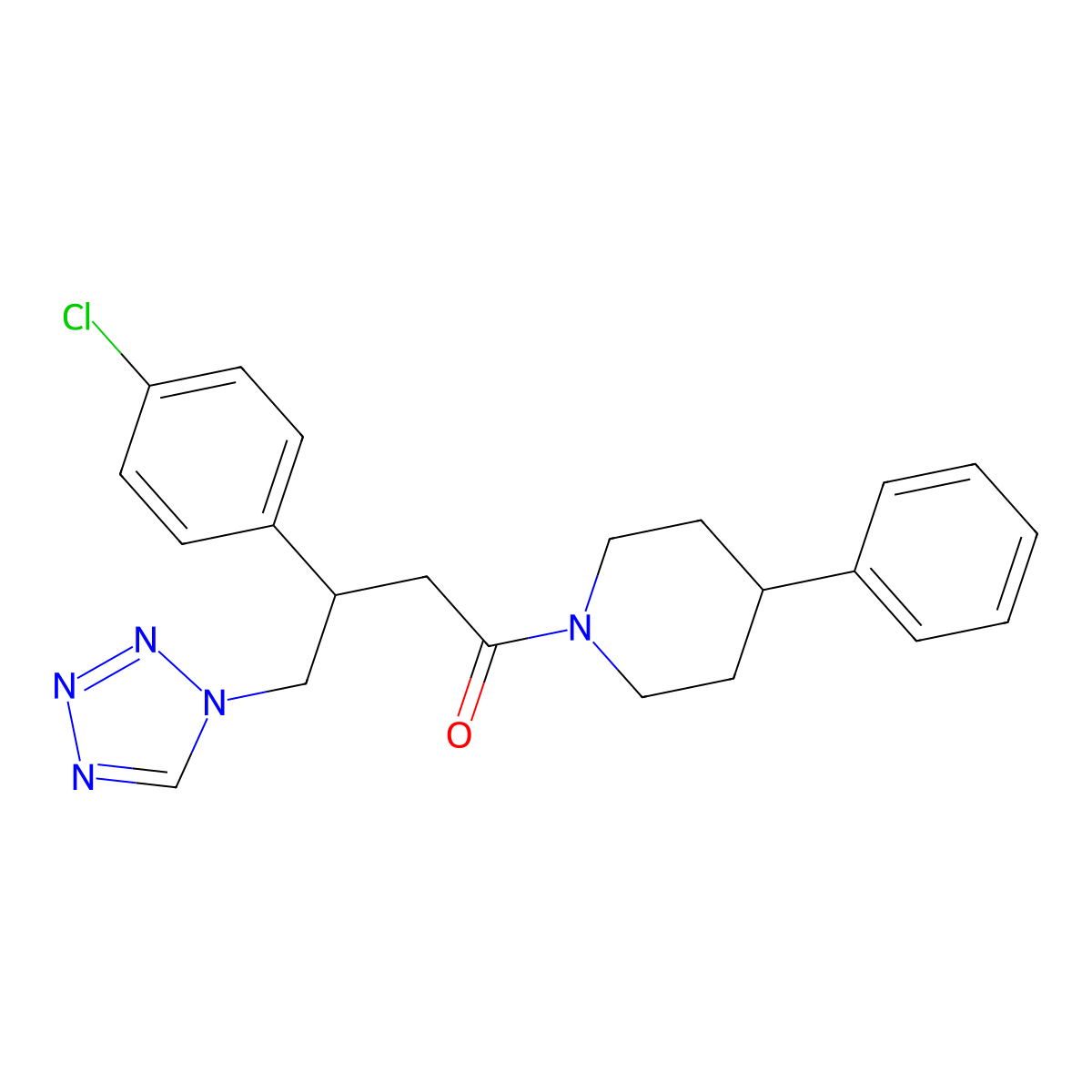 3-(4-chlorophenyl)-1-(4-phenylpiperidin-1-yl)-4-(1H-tetrazol-1-yl)butan-1-one molecular structure, CAS 1574336-90-5