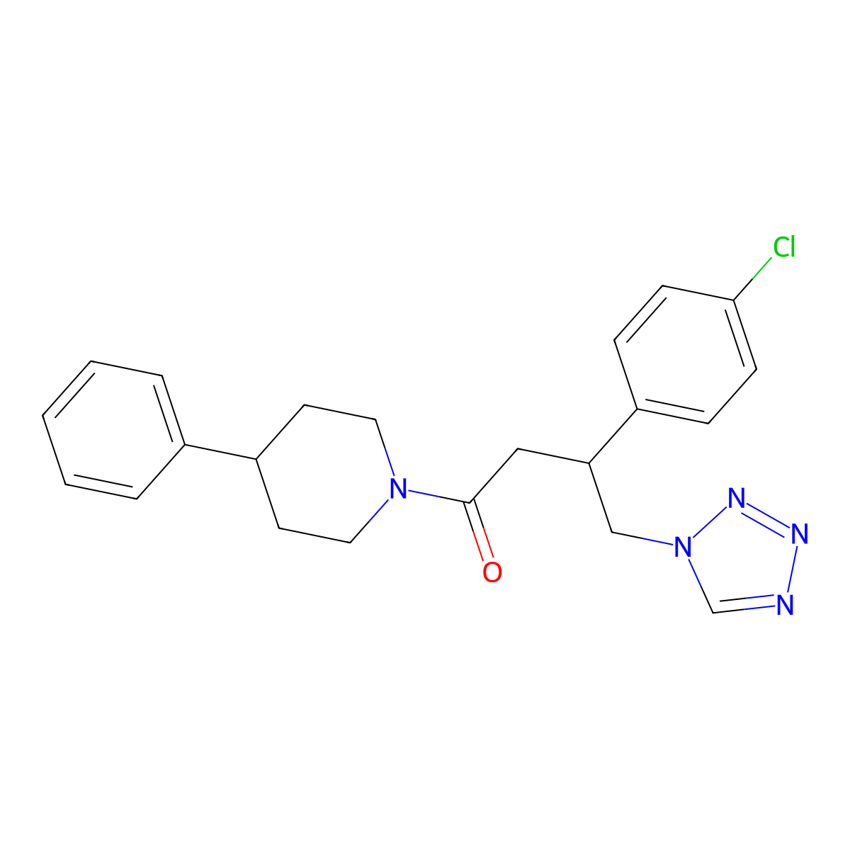 3-(4-chlorophenyl)-1-(4-phenylpiperidin-1-yl)-4-(1H-tetrazol-1-yl)butan-1-one molecular structure, CAS 1574336-90-5