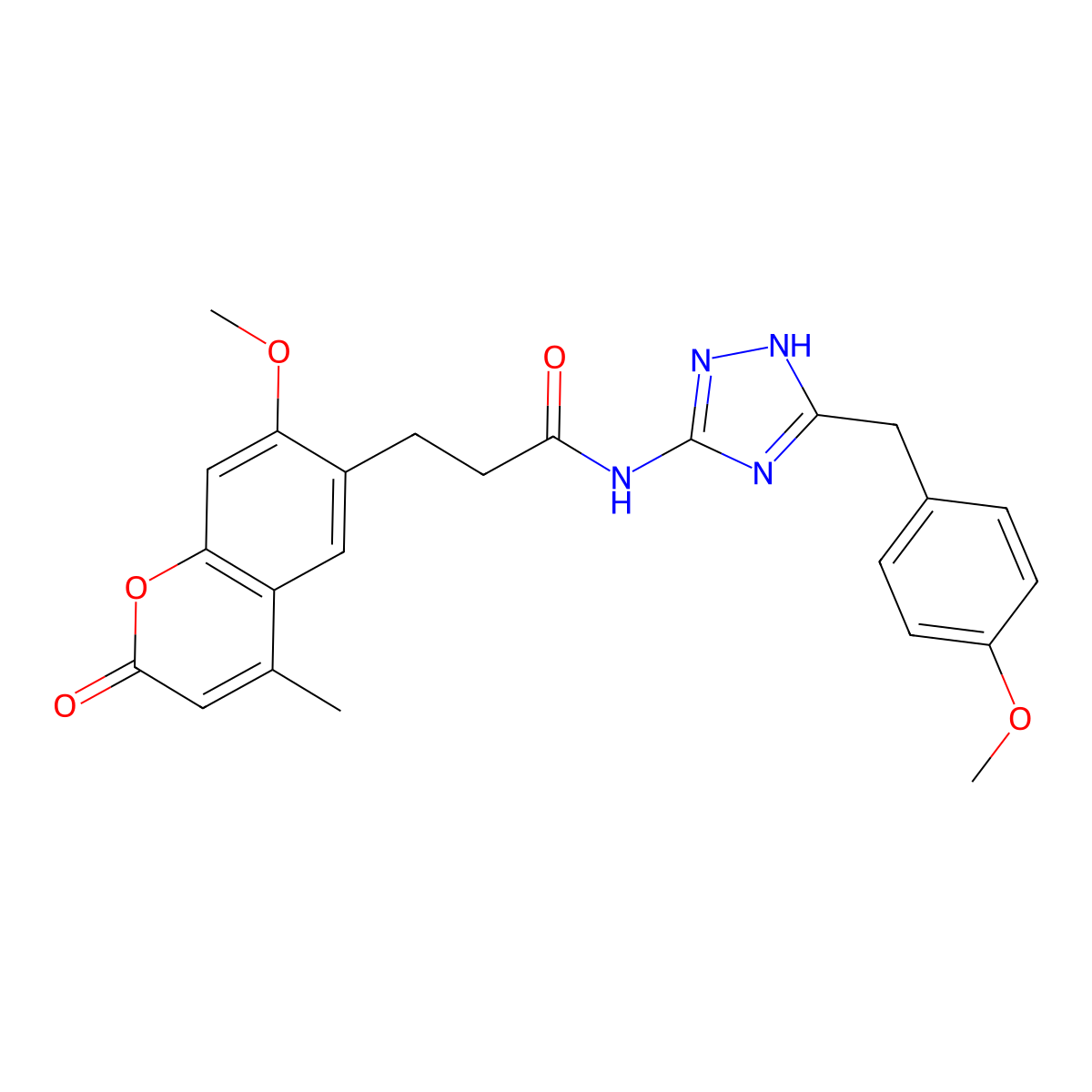 N-[5-(4-methoxybenzyl)-1H-1,2,4-triazol-3-yl]-3-(7-methoxy-4-methyl-2-oxo-2H-chromen-6-yl)propanamide molecular structure, CAS 1574336-97-2