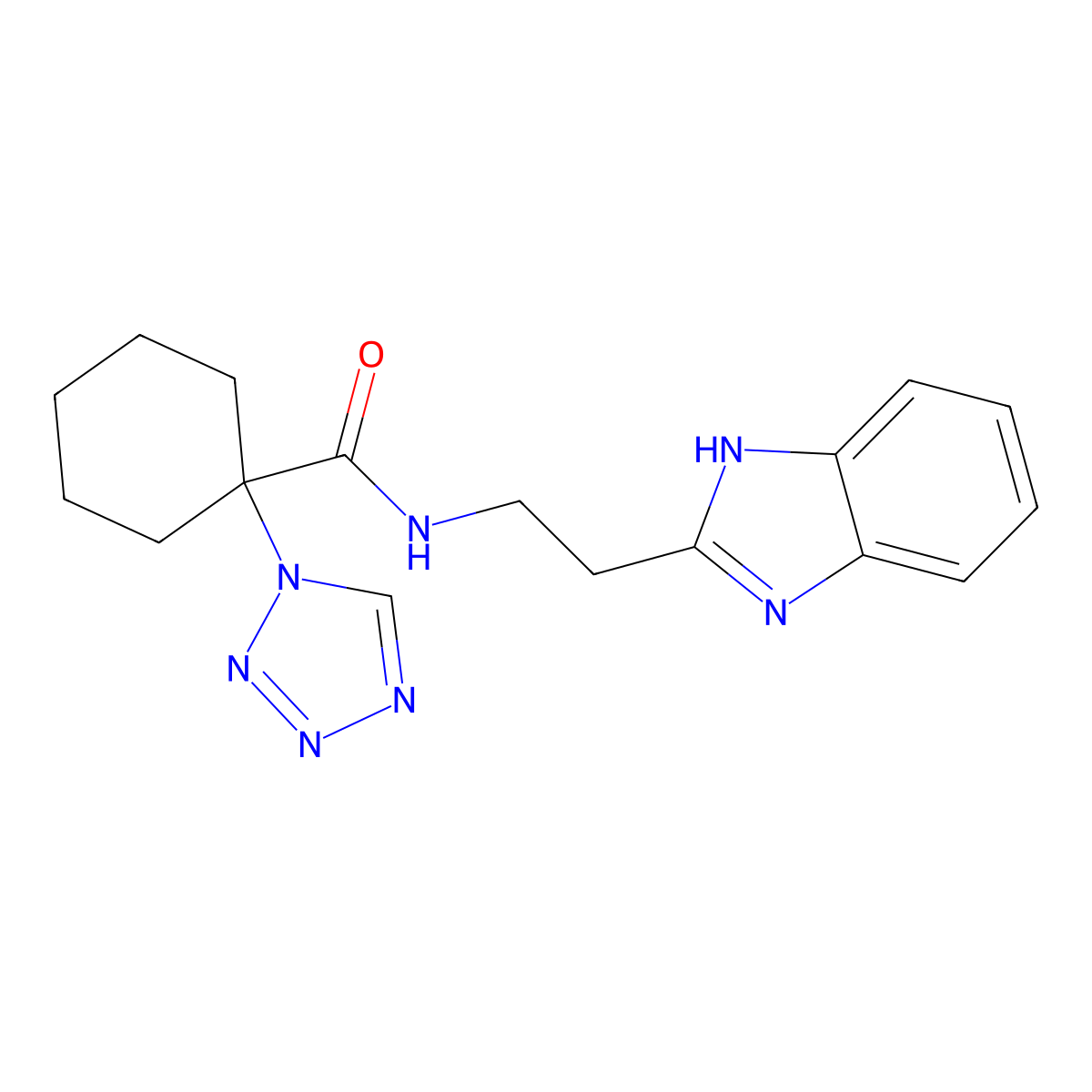 N-[2-(1H-1,3-benzimidazol-2-yl)ethyl]-1-(1H-1,2,3,4-tetraazol-1-yl)-1-cyclohexanecarboxamide molecular structure, CAS 1574337-09-9