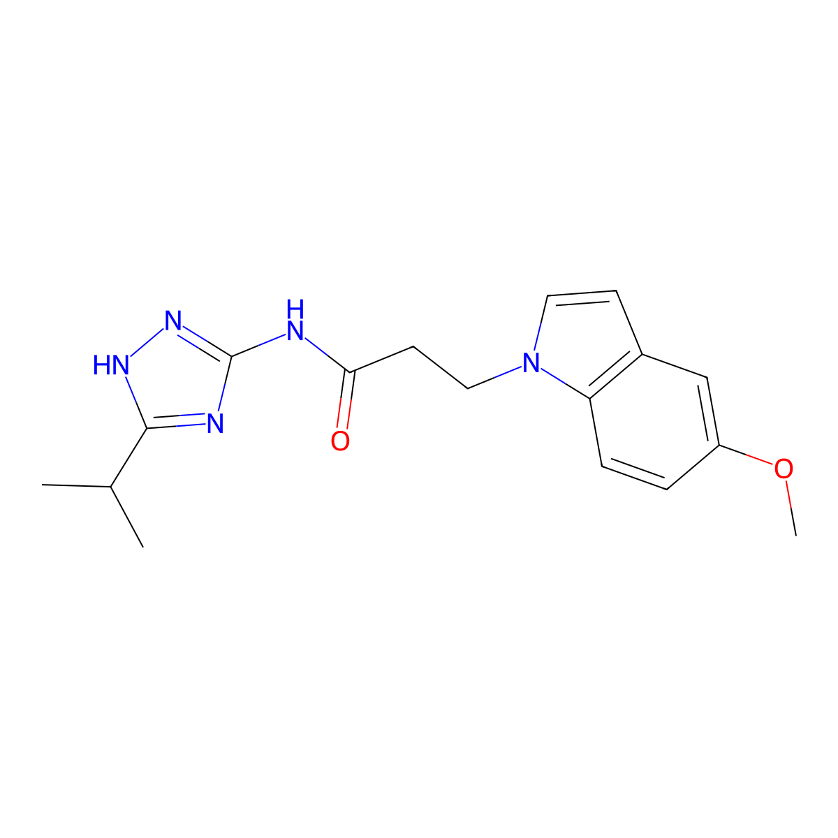 3-(5-methoxy-1H-indol-1-yl)-N-[3-(propan-2-yl)-1H-1,2,4-triazol-5-yl]propanamide molecular structure, CAS 1574337-14-6