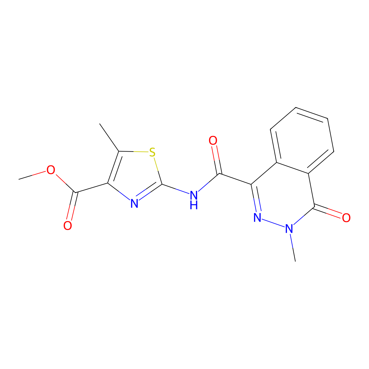 Methyl 5-methyl-2-{[(3-methyl-4-oxo-3,4-dihydrophthalazin-1-yl)carbonyl]amino}-1,3-thiazole-4-carboxylate molecular structure, CAS 1574337-16-8