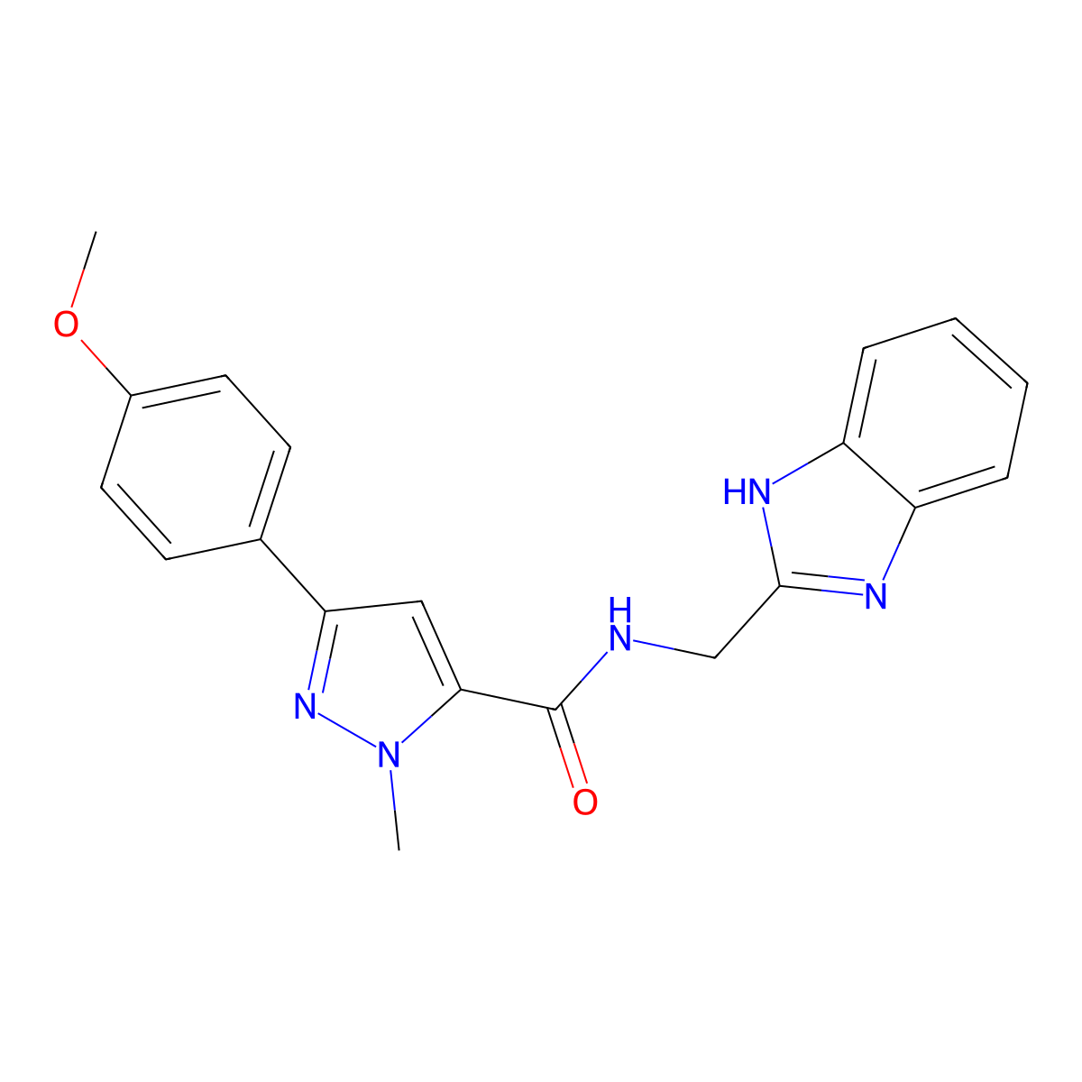 N-(1H-benzimidazol-2-ylmethyl)-5-(4-methoxyphenyl)-2-methylpyrazole-3-carboxamide molecular structure, CAS 1574337-44-2