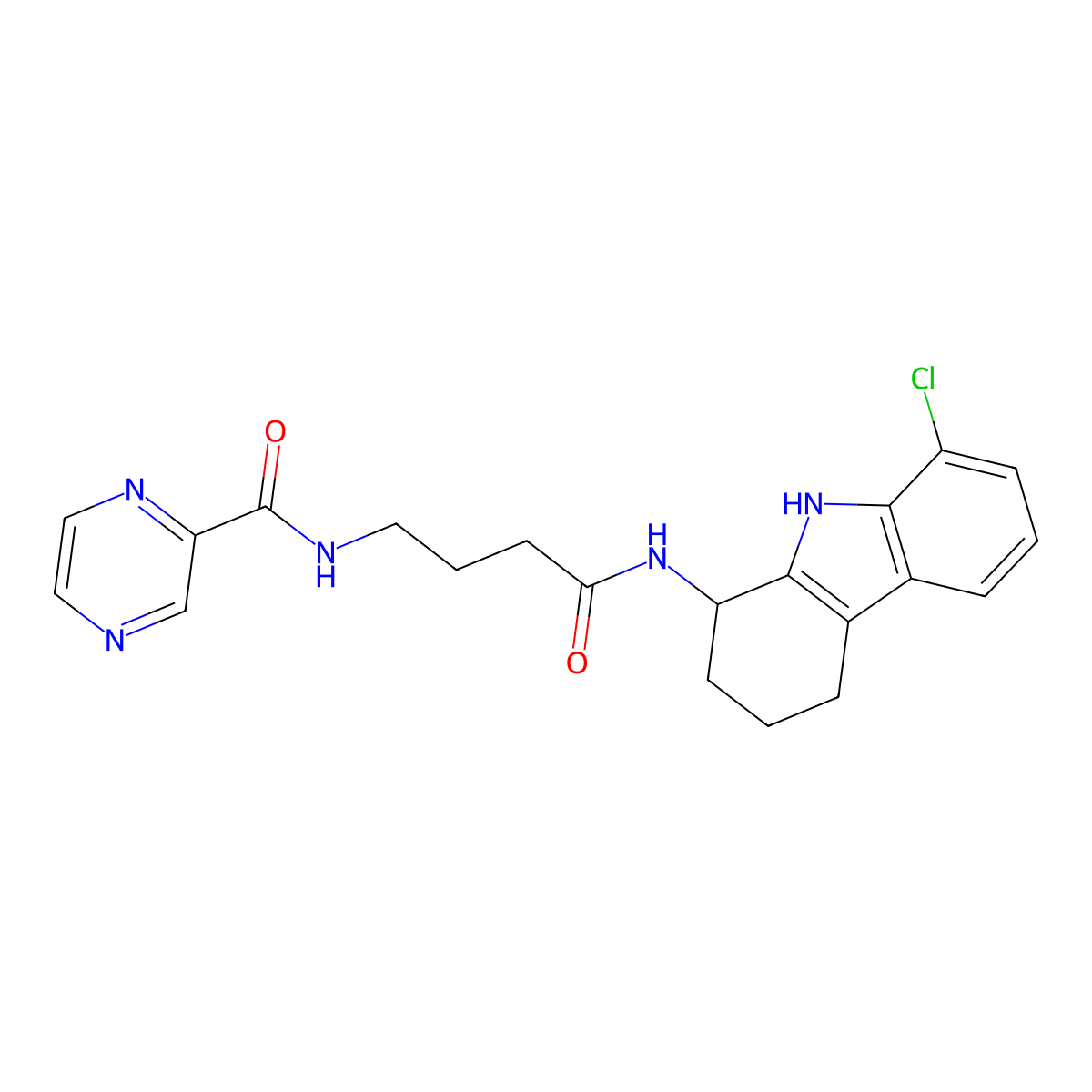 N-(4-((8-chloro-2,3,4,9-tetrahydro-1H-carbazol-1-yl)amino)-4-oxobutyl)pyrazine-2-carboxamide molecular structure, CAS 1574337-73-7