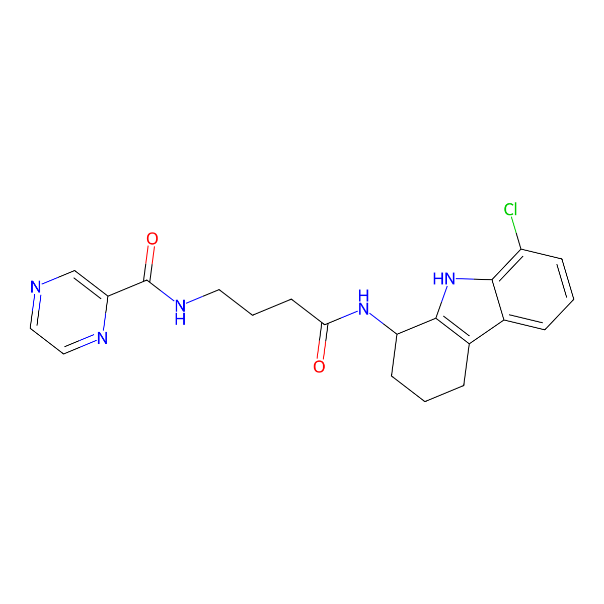 N-(4-((8-chloro-2,3,4,9-tetrahydro-1H-carbazol-1-yl)amino)-4-oxobutyl)pyrazine-2-carboxamide molecular structure, CAS 1574337-73-7