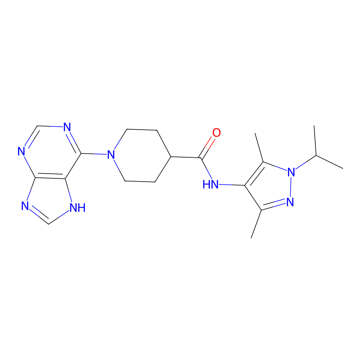 N-[3,5-dimethyl-1-(propan-2-yl)-1H-pyrazol-4-yl]-1-(9H-purin-6-yl)piperidine-4-carboxamide molecular structure, CAS 1574337-91-9