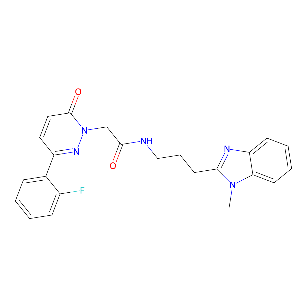 2-[3-(2-fluorophenyl)-6-oxopyridazin-1(6H)-yl]-N-[3-(1-methyl-1H-benzimidazol-2-yl)propyl]acetamide molecular structure, CAS 1574338-56-9
