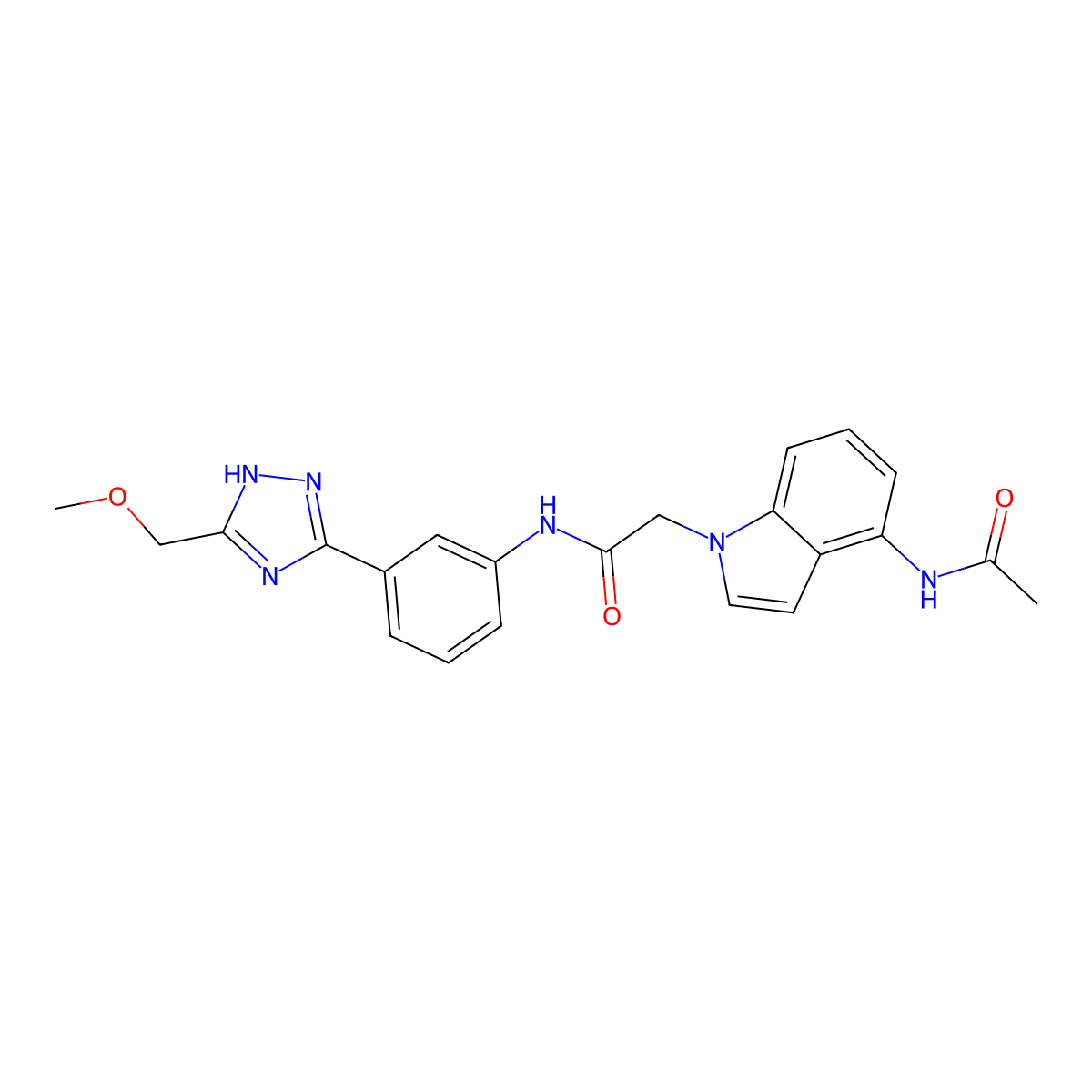 2-[4-(acetylamino)-1H-indol-1-yl]-N-{3-[5-(methoxymethyl)-1H-1,2,4-triazol-3-yl]phenyl}acetamide molecular structure, CAS 1574338-74-1