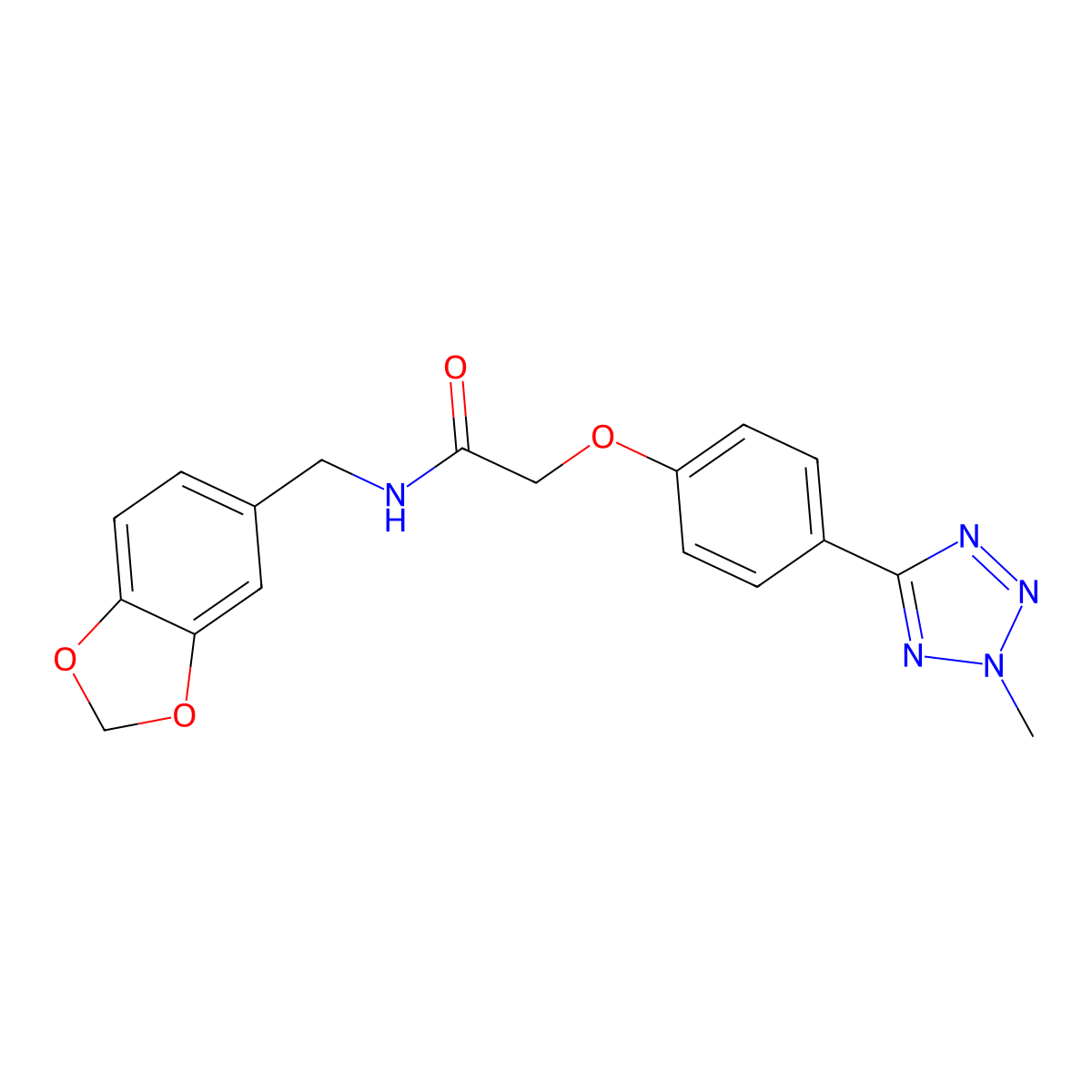 N-(1,3-benzodioxol-5-ylmethyl)-2-[4-(2-methyl-2H-tetrazol-5-yl)phenoxy]acetamide molecular structure, CAS 1574339-04-0