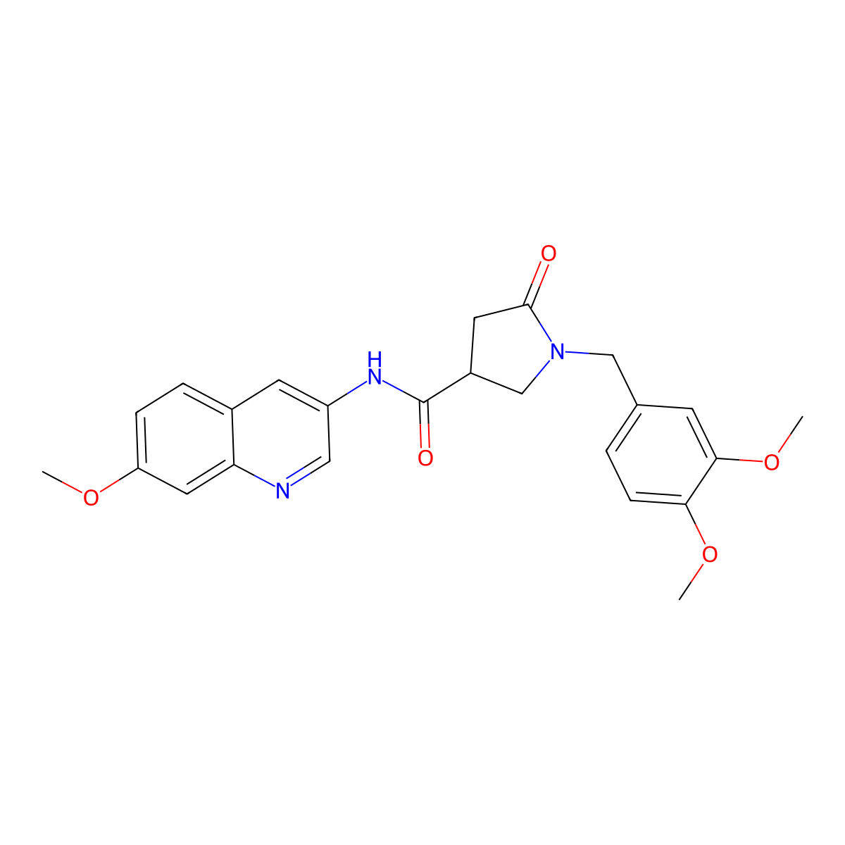 1-(3,4-dimethoxybenzyl)-N-(7-methoxyquinolin-3-yl)-5-oxopyrrolidine-3-carboxamide molecular structure, CAS 1574339-19-7
