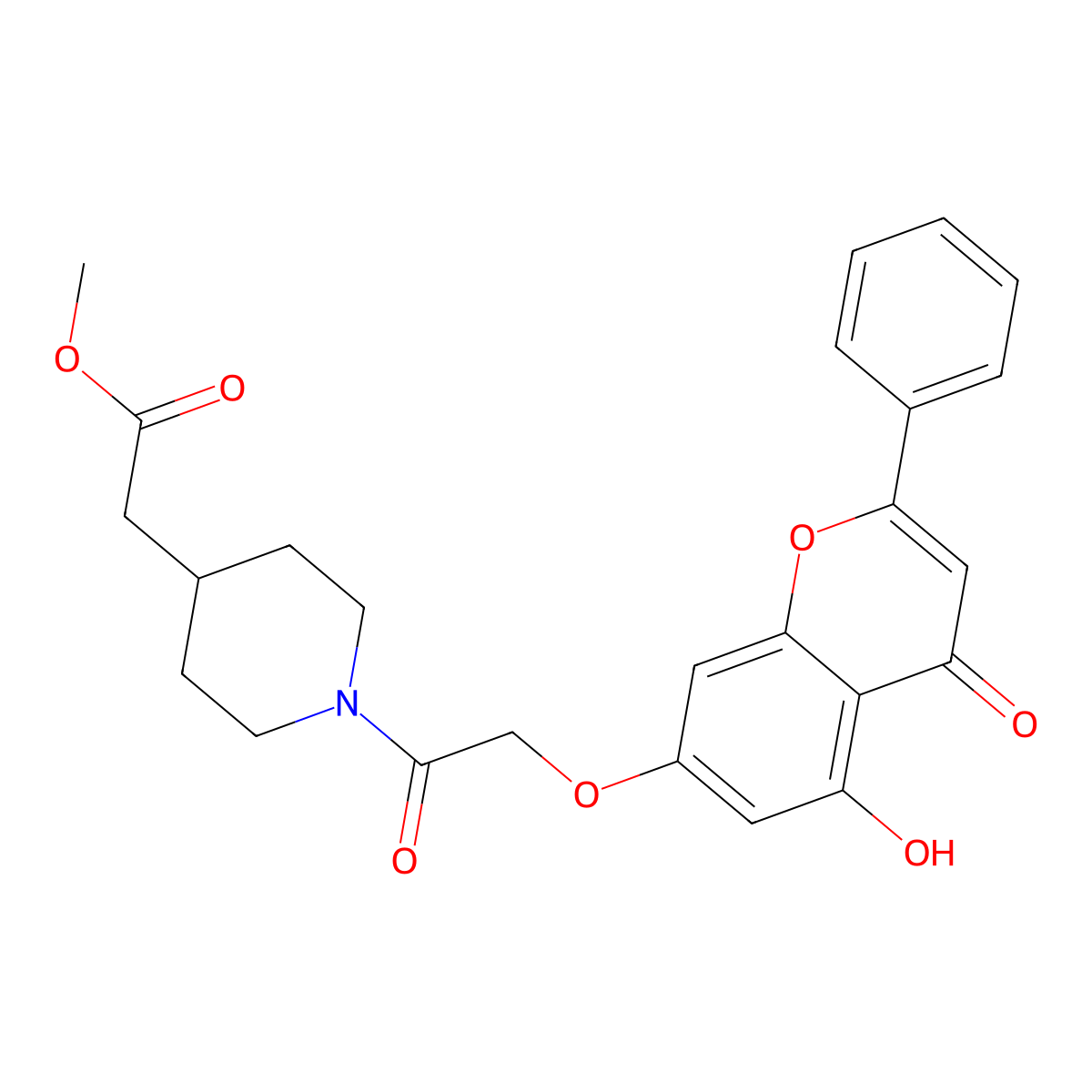 methyl (1-{[(5-hydroxy-4-oxo-2-phenyl-4H-chromen-7-yl)oxy]acetyl}piperidin-4-yl)acetate molecular structure, CAS 1574342-81-6