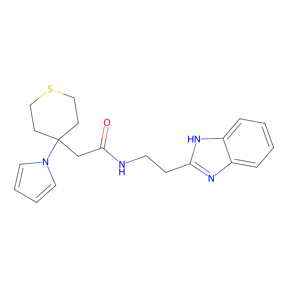 N-[2-(1H-benzimidazol-2-yl)ethyl]-2-[4-(1H-pyrrol-1-yl)tetrahydro-2H-thiopyran-4-yl]acetamide molecular structure, CAS 1574342-91-8