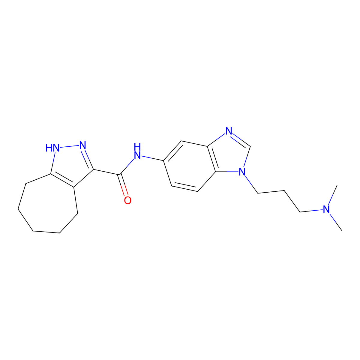 N-{1-[3-(dimethylamino)propyl]-1H-benzimidazol-5-yl}-2,4,5,6,7,8-hexahydrocyclohepta[c]pyrazole-3-carboxamide molecular structure, CAS 1574343-02-4