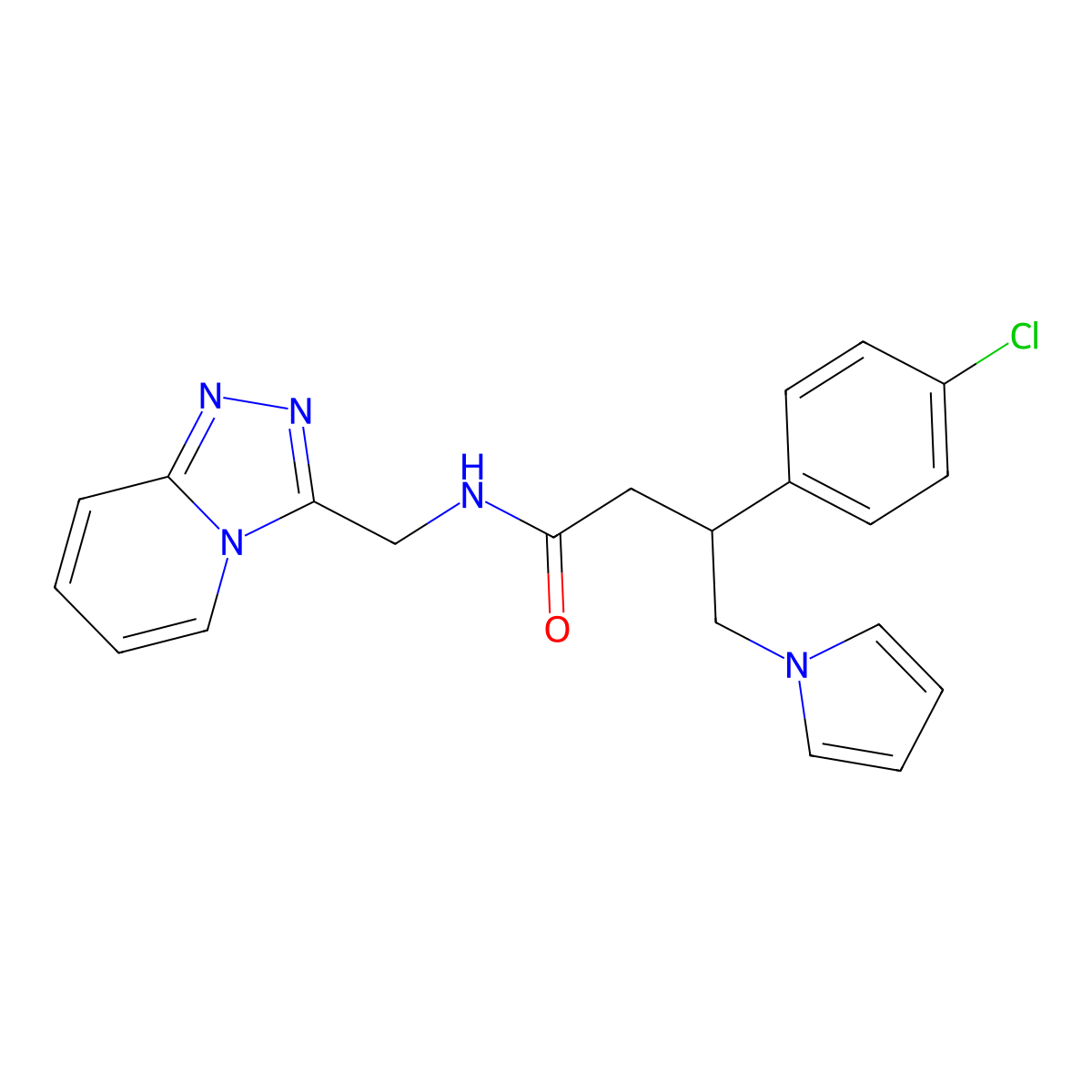 3-(4-chlorophenyl)-4-(1H-pyrrol-1-yl)-N-([1,2,4]triazolo[4,3-a]pyridin-3-ylmethyl)butanamide molecular structure, CAS 1574343-18-2
