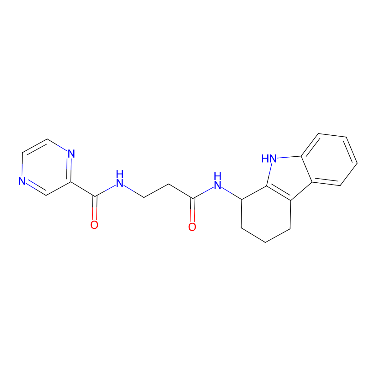 N-[3-oxo-3-(2,3,4,9-tetrahydro-1H-carbazol-1-ylamino)propyl]-2-pyrazinecarboxamide molecular structure, CAS 1574343-28-4
